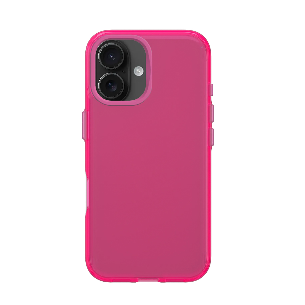 Un téléphone rose avec deux caméras sur fond blanc.