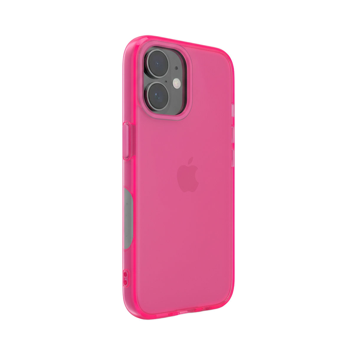 Une coque rose vif pour iPhone avec deux caméras au dos.