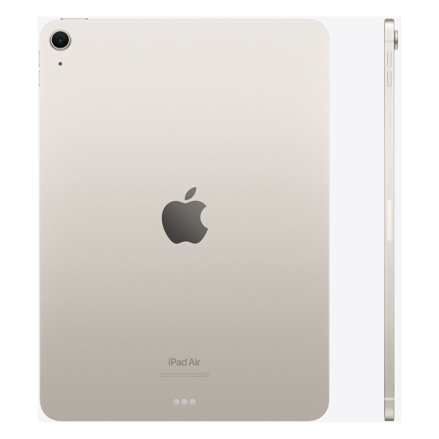 Rückseite und Kante eines hellgoldenen iPads Air mit Apple Logo.