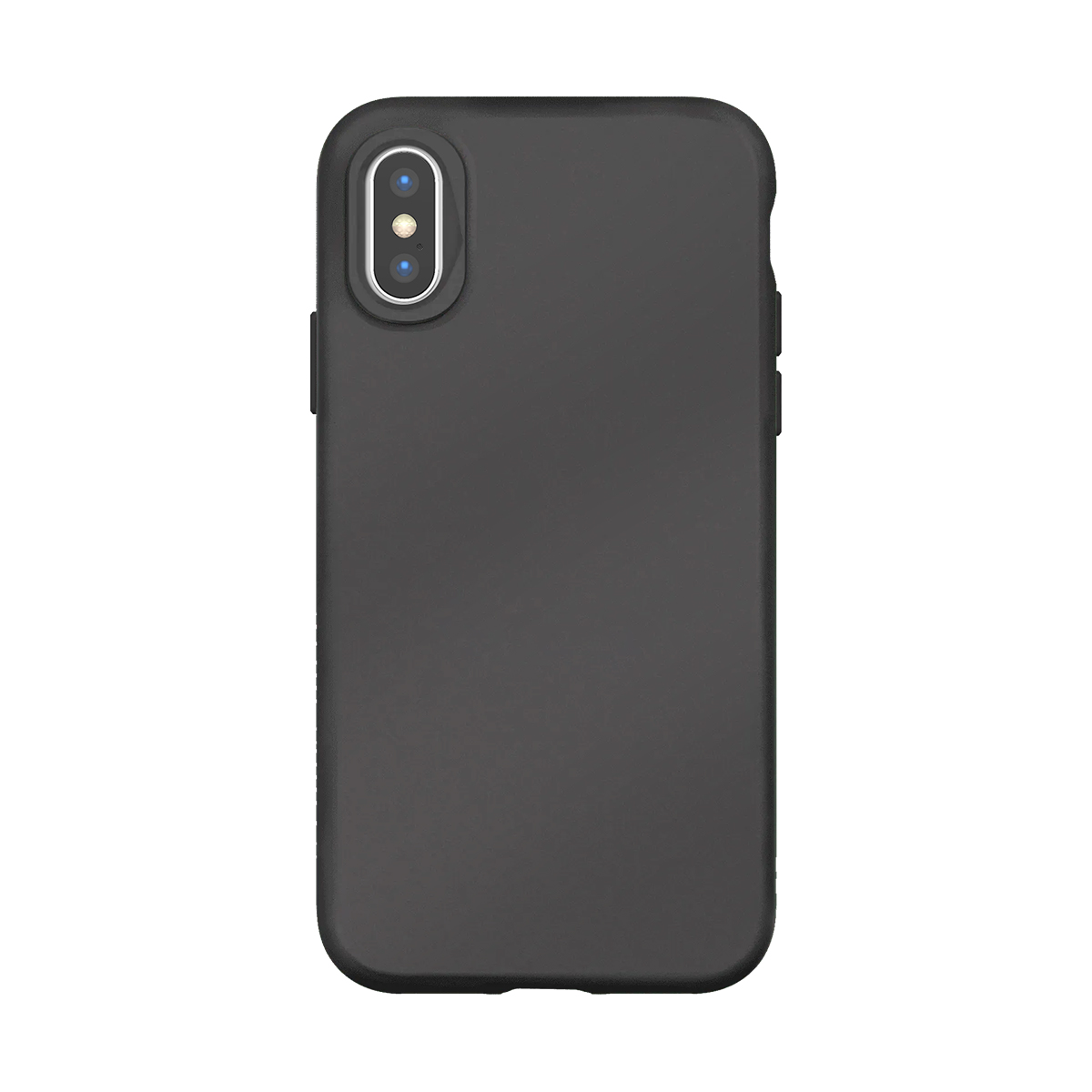 Coque de téléphone noire avec deux objectifs de caméra en haut à gauche.