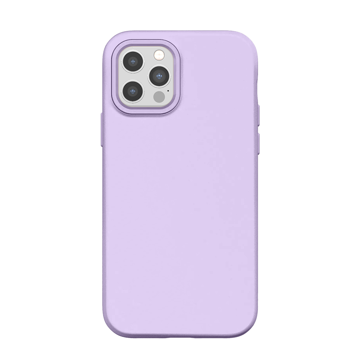 Une coque de téléphone lavande avec découpe triple caméra sur fond blanc.