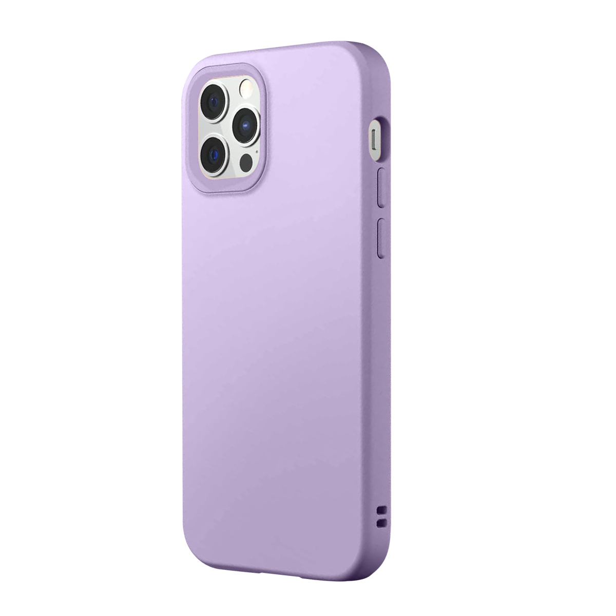Une coque de téléphone violet clair avec découpe triple appareil photo et boutons latéraux.