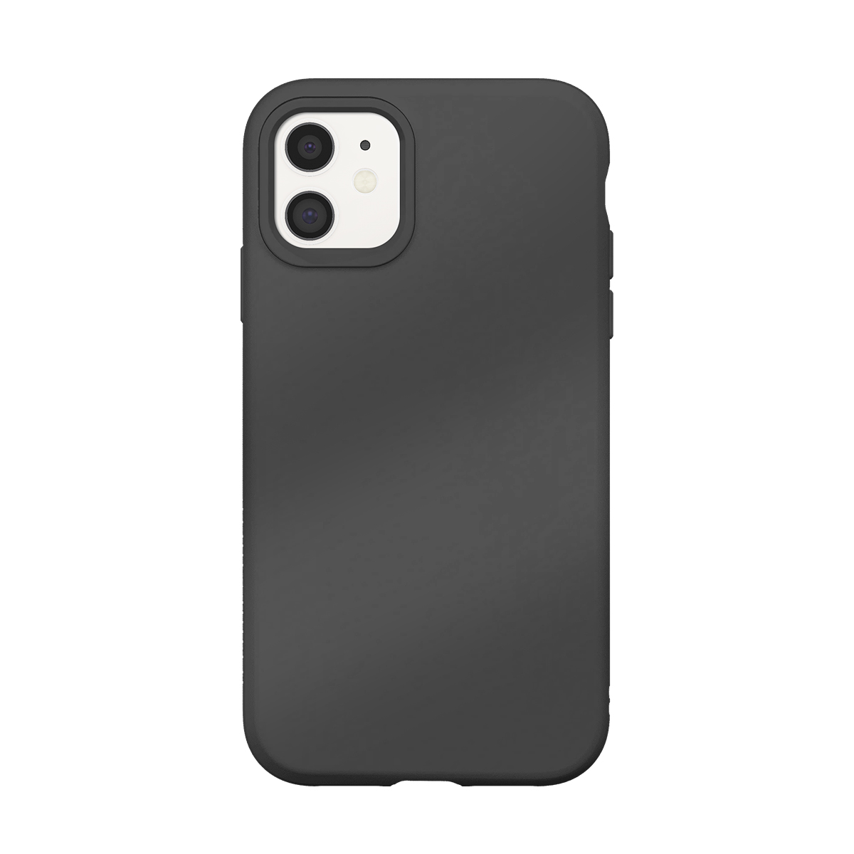 Coque de téléphone noire avec deux objectifs et flash sur fond blanc.