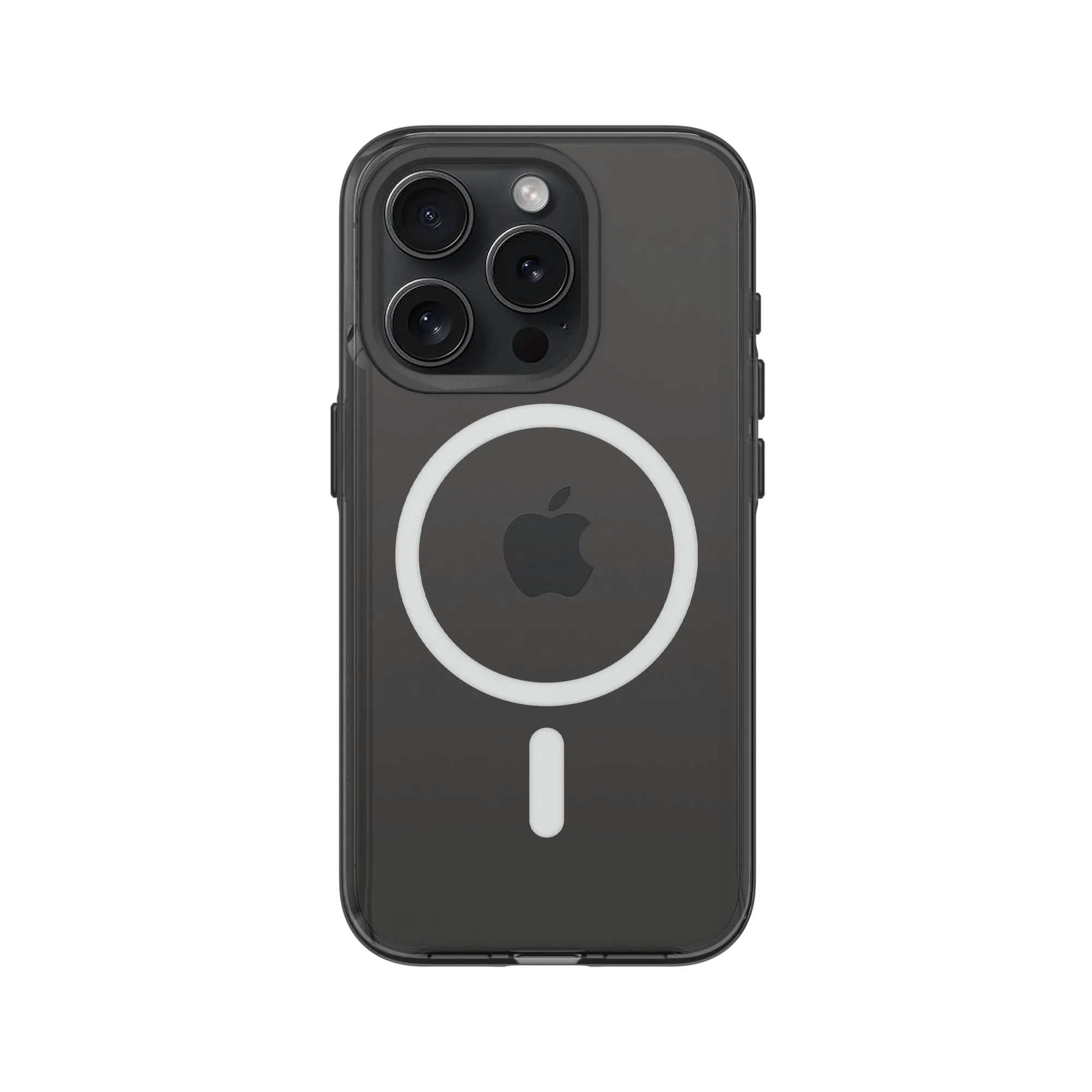 Donker iPhone hoesje met drie camera's en MagSafe ring.