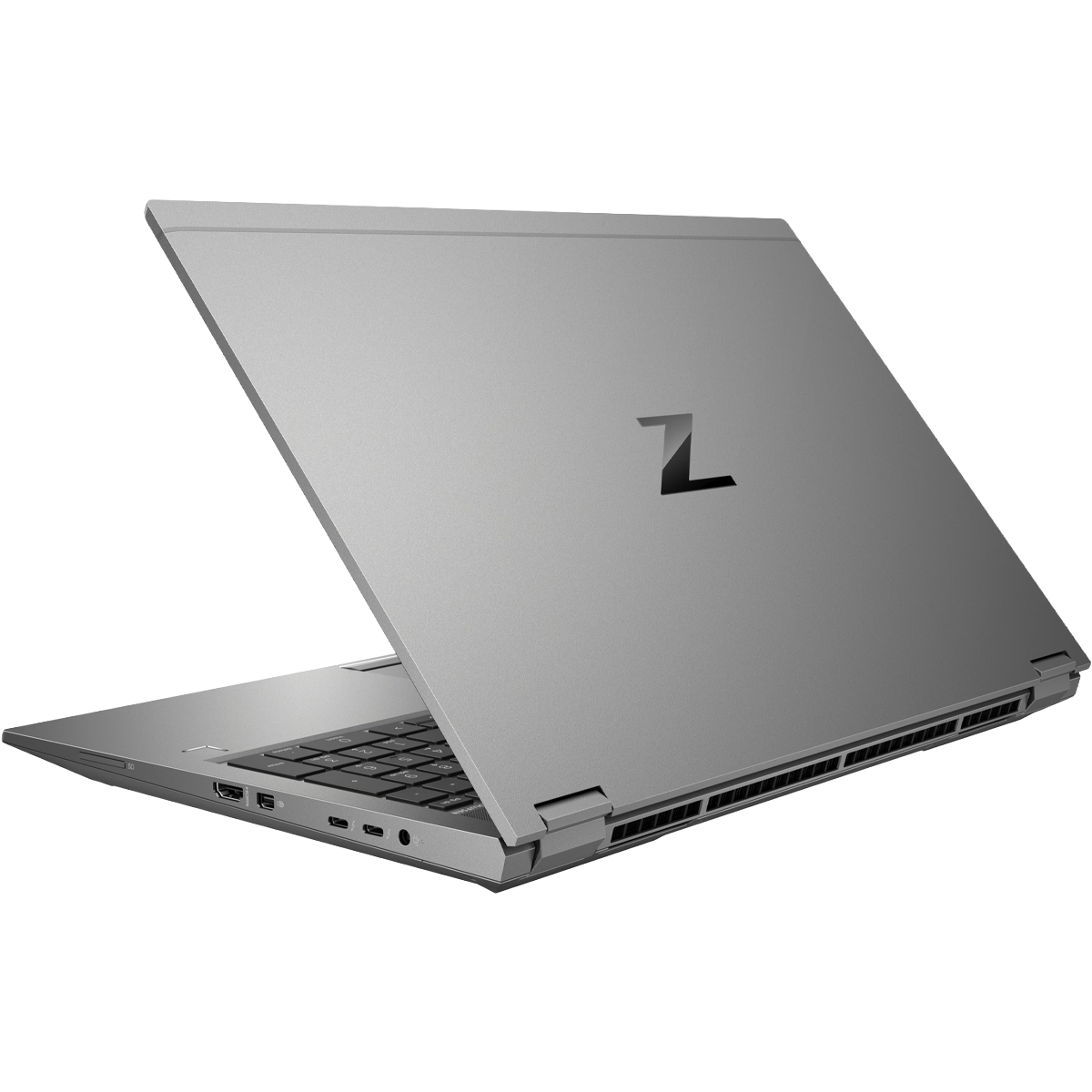 Ein geöffneter, silberner Laptop mit einem 