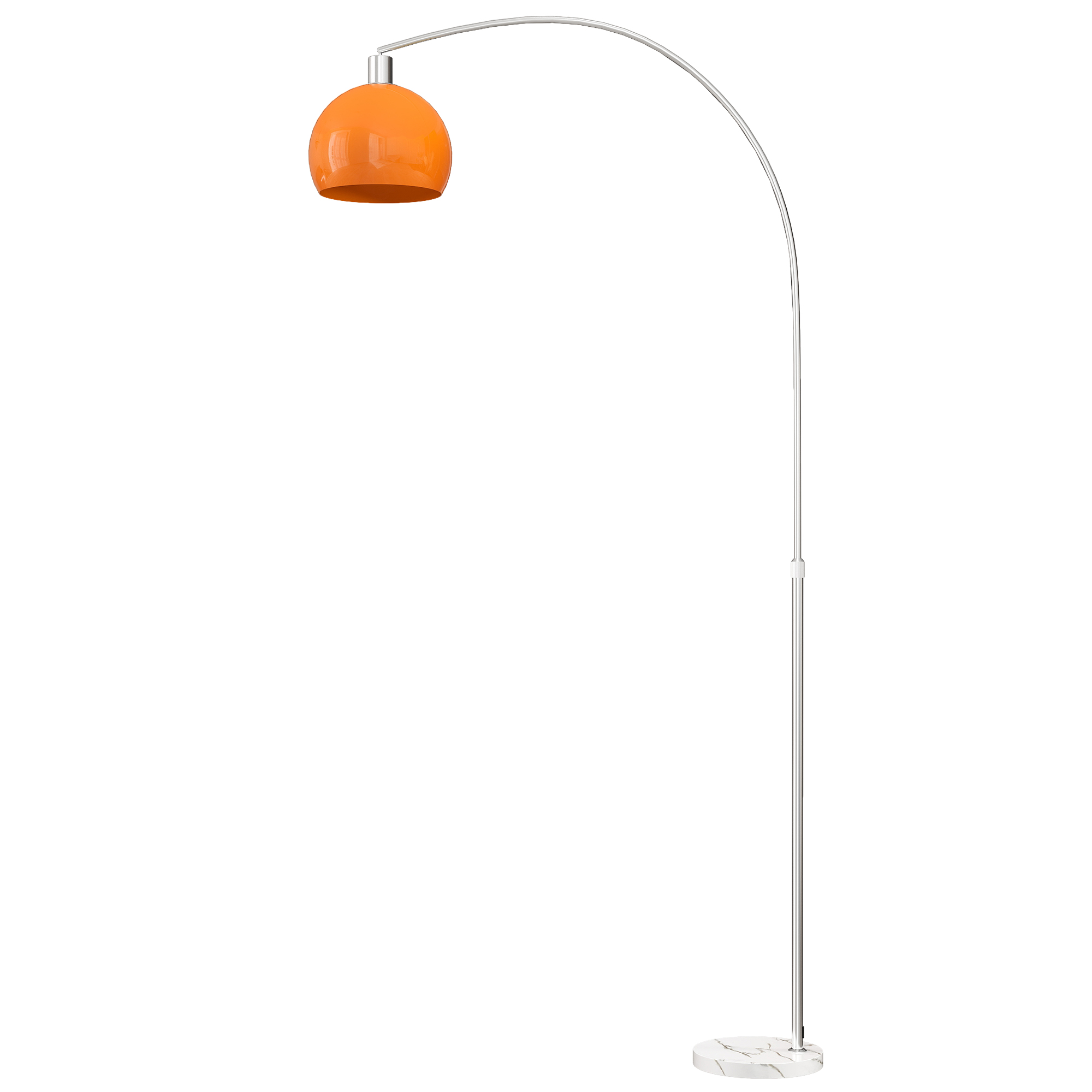 Una lampada da terra ad arco arancione con base in marmo.