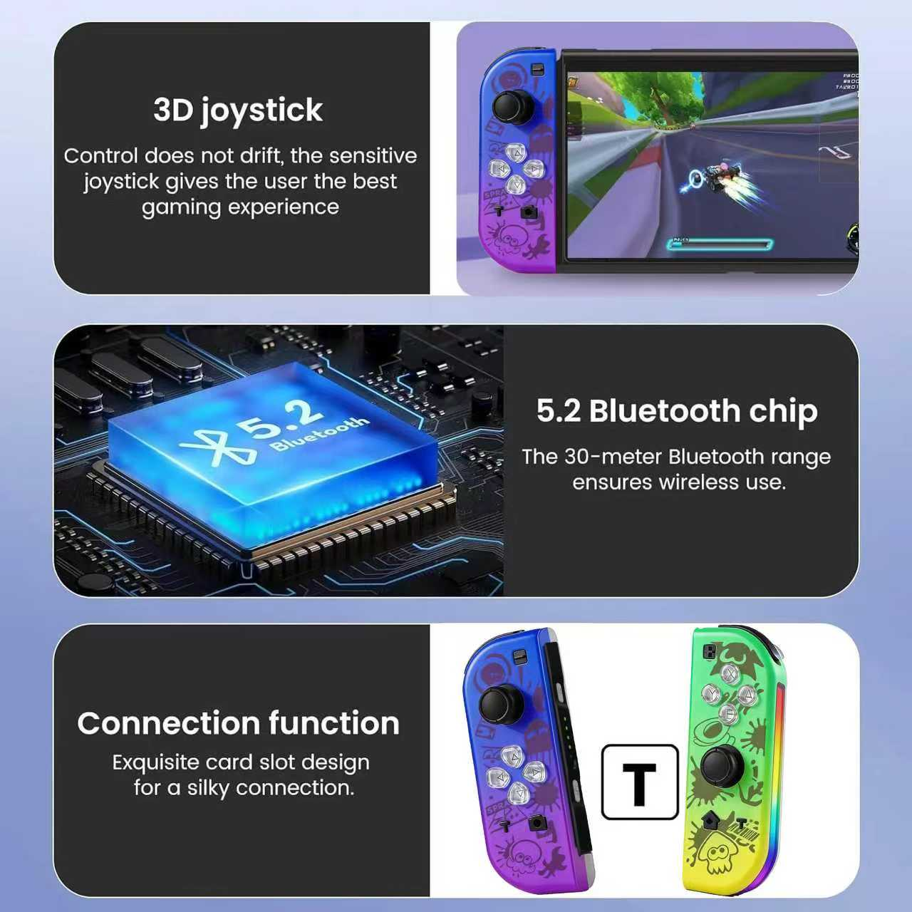 Bild zeigt einen Gaming-Controller mit 3D-Joystick, Bluetooth-Chip und Anschlussfunktion.