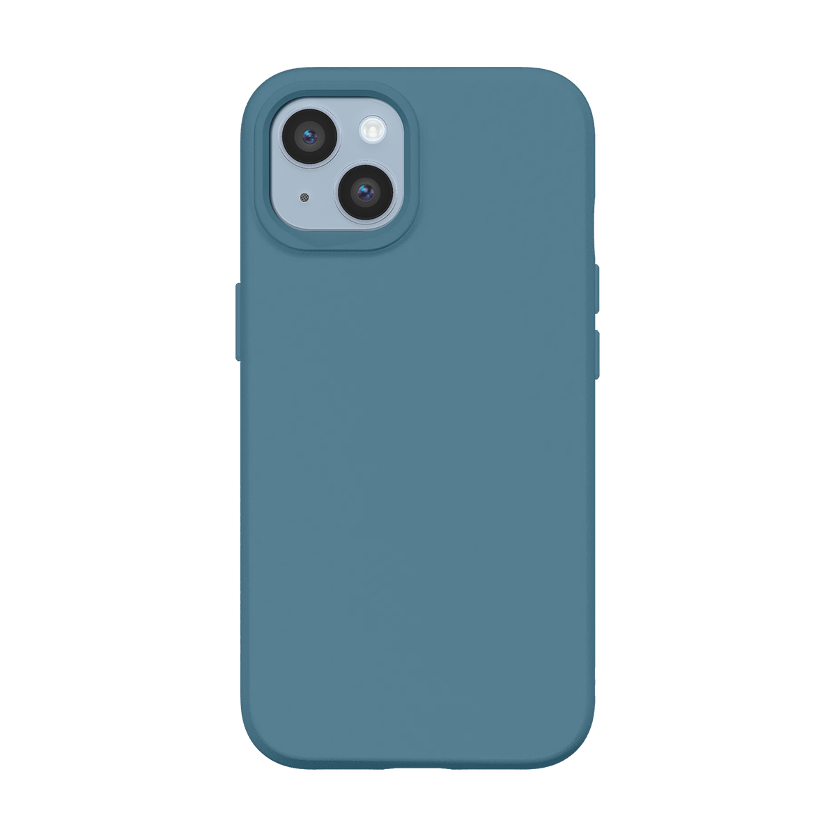Une coque de téléphone bleue avec deux objectifs et un flash.
