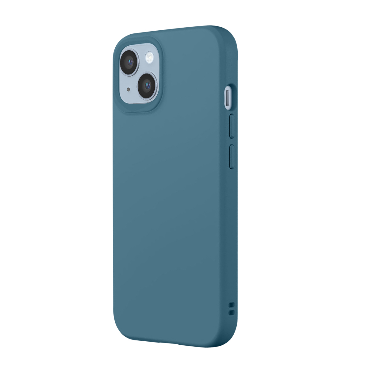 Coque de téléphone bleue avec module caméra et boutons latéraux.