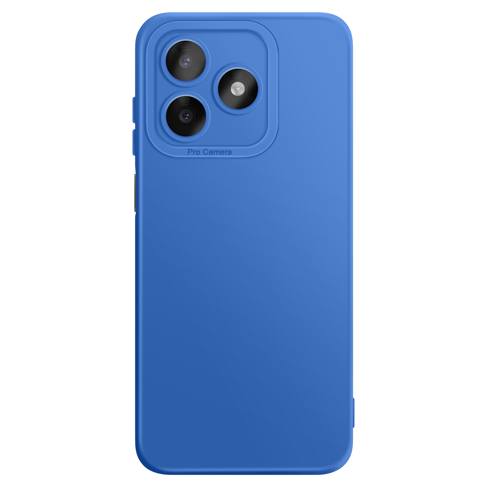 Coque de téléphone bleue avec triple objectif et inscription "Pro Camera".