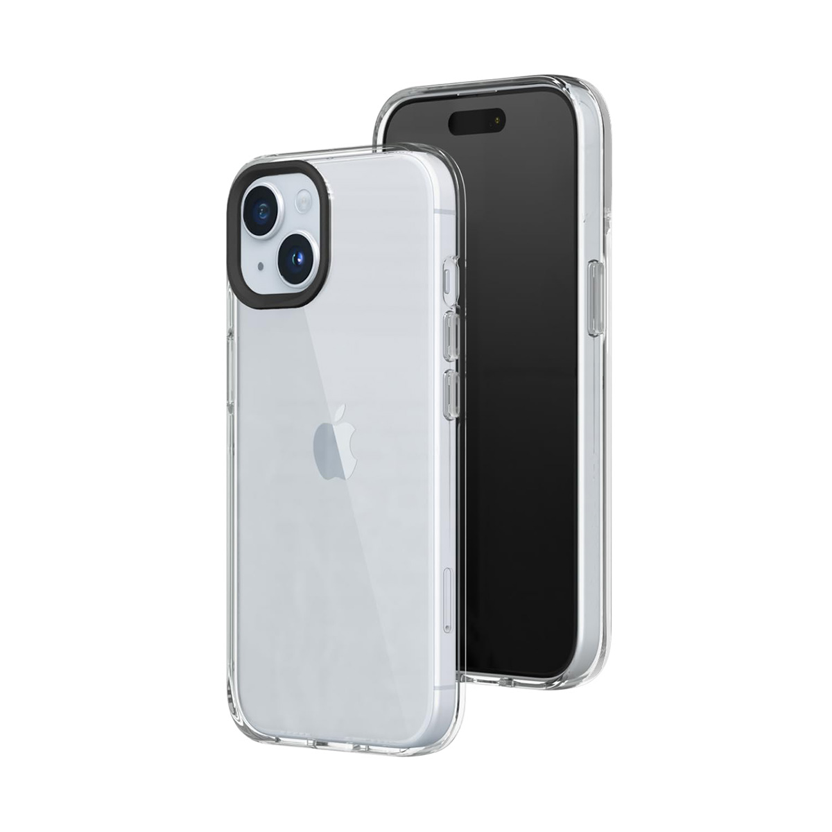 Transparante hoes over een zwarte smartphone met leeg scherm.