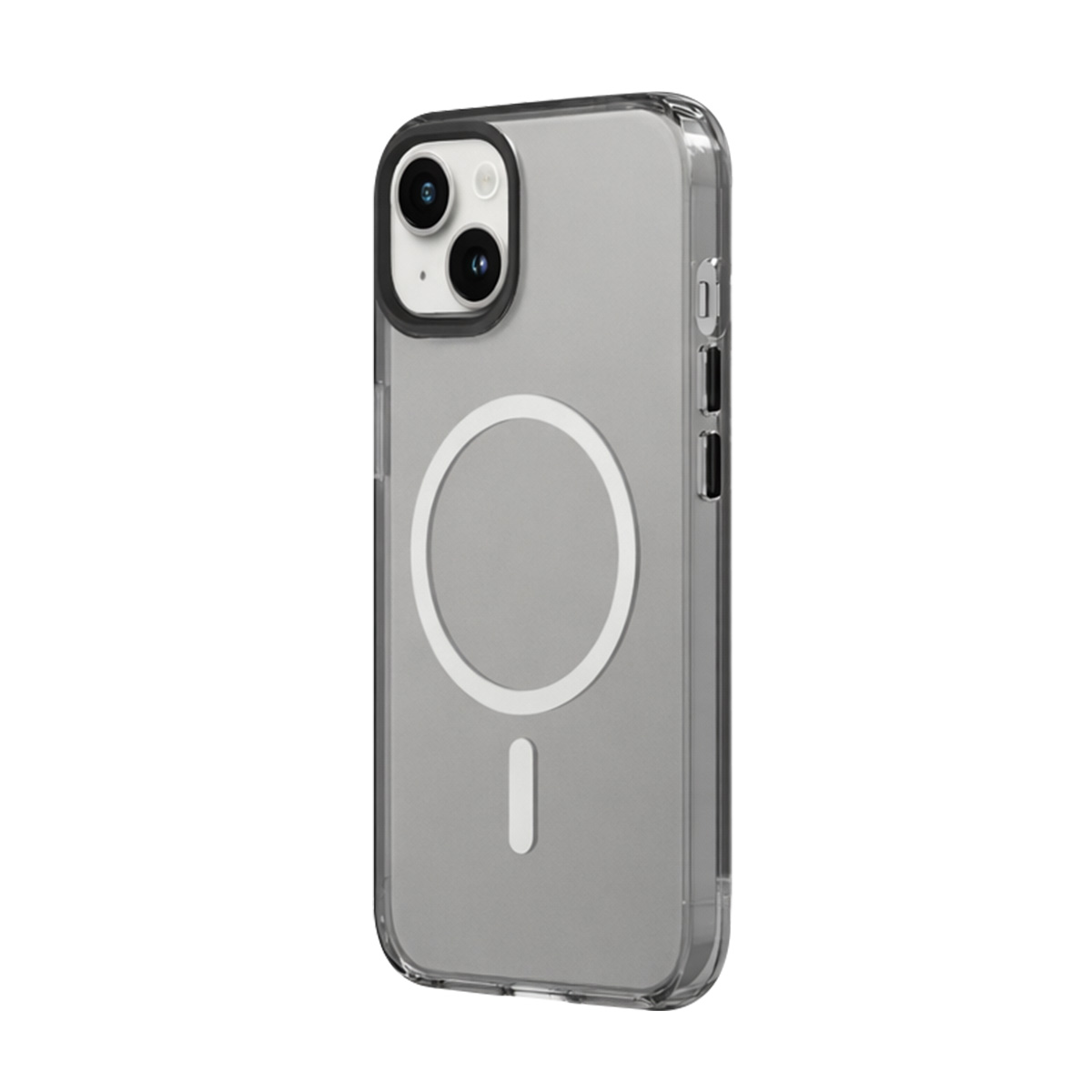 Transparente Hülle für iPhone mit MagSafe-Kreis und vertikalem Strich.