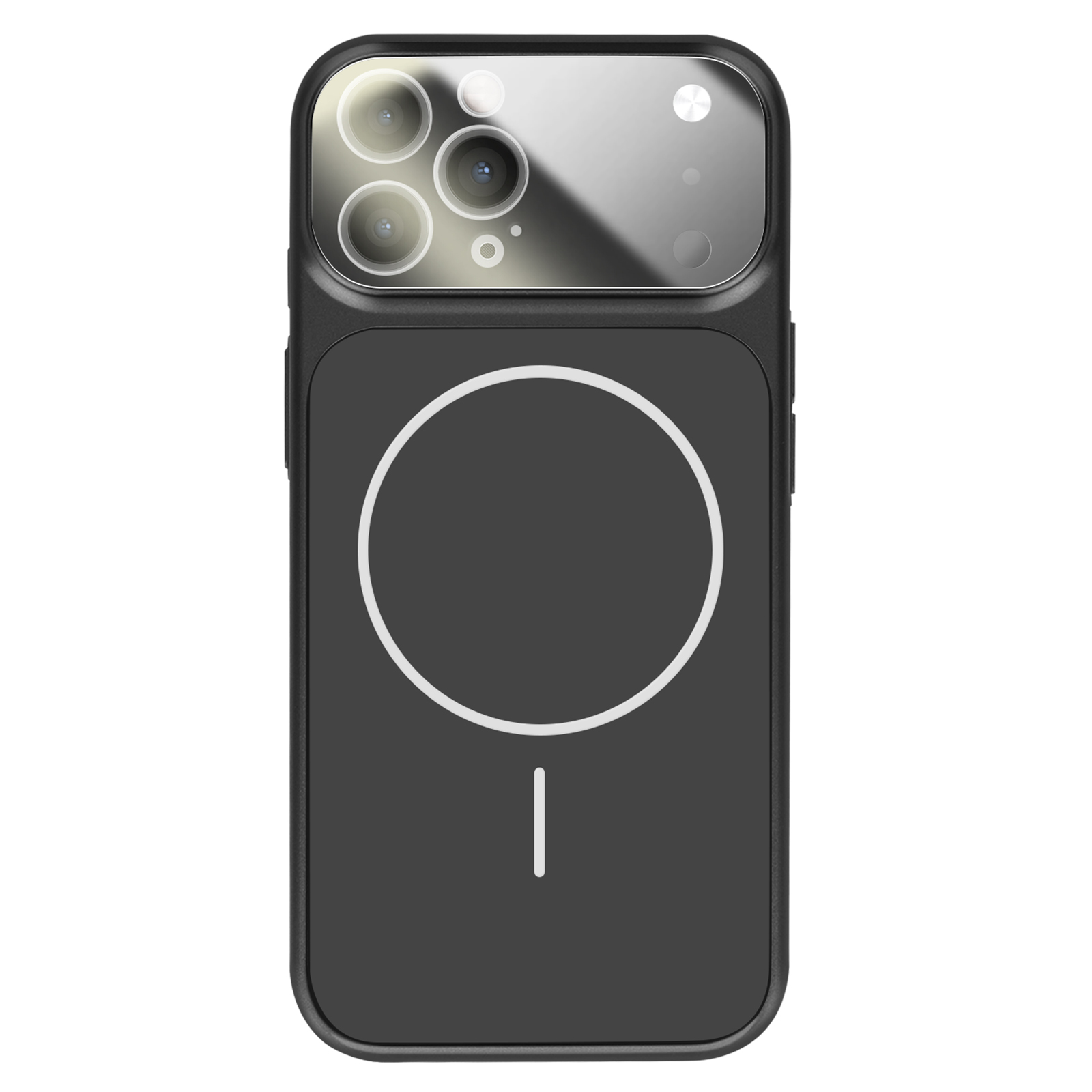 Coque de téléphone noire avec trois objectifs et un anneau magnétique.