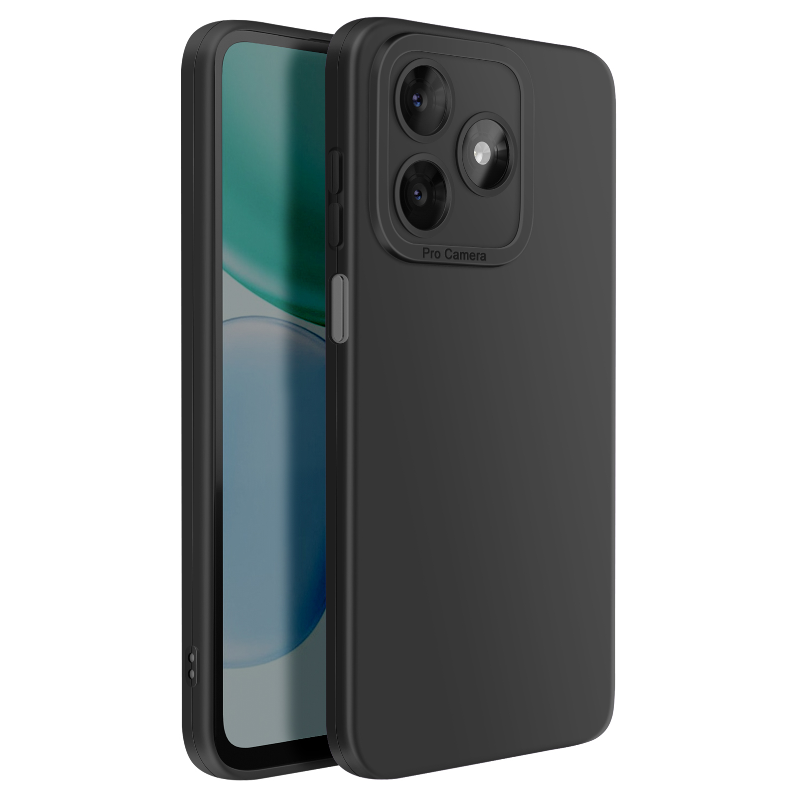 Zwarte telefoonhoes met drie camera's en "Pro Camera"-tekst.