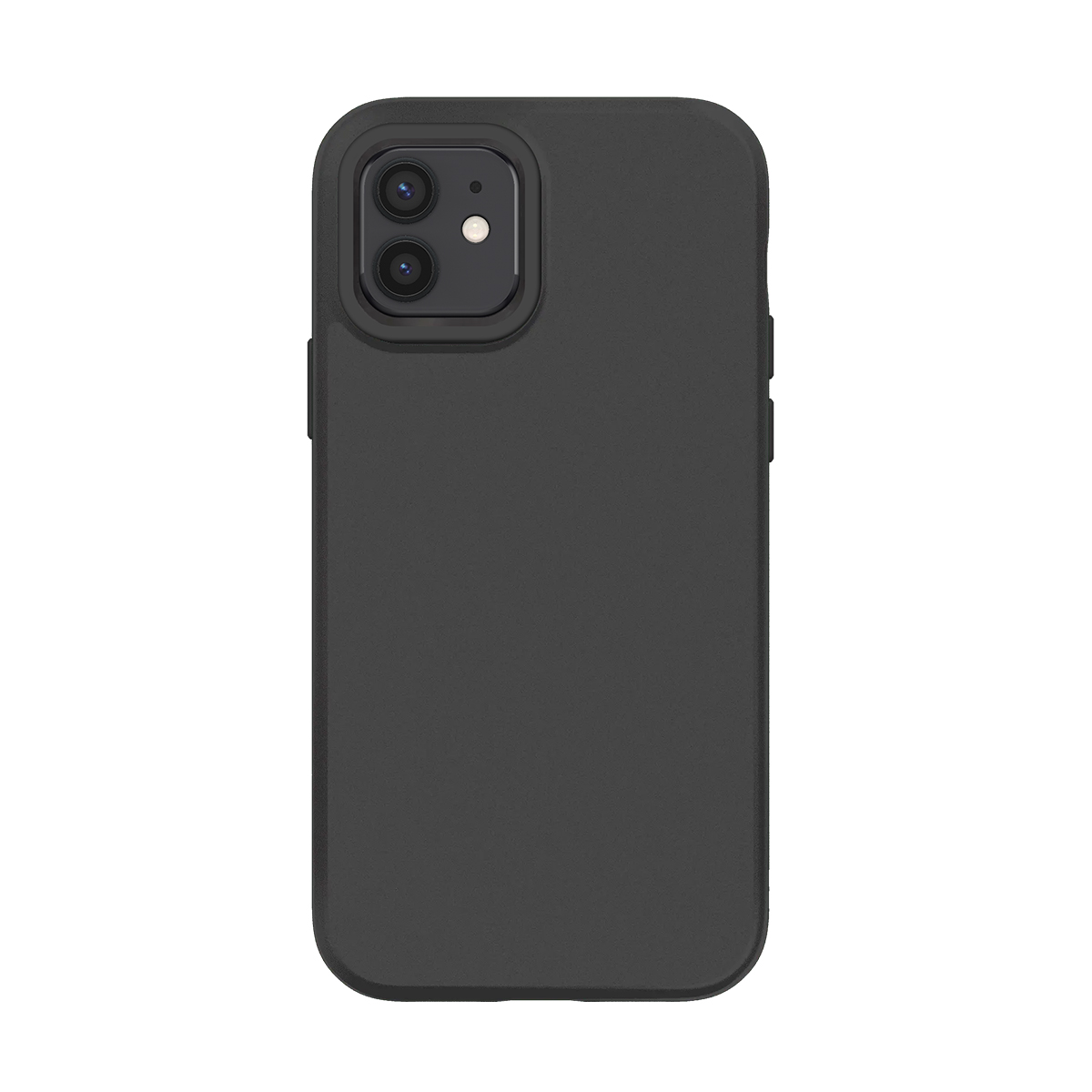 Zwarte telefoonhoes met dubbele camera-uitsparing, geïsoleerd op witte achtergrond.