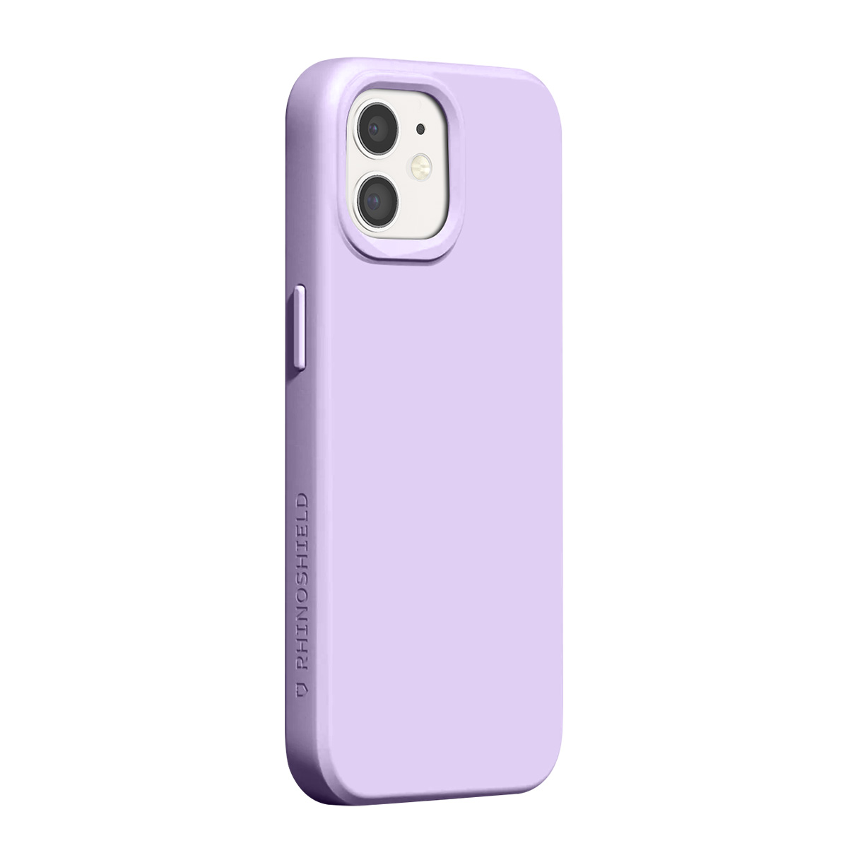 Une coque de téléphone lavande avec deux objectifs et un logo.