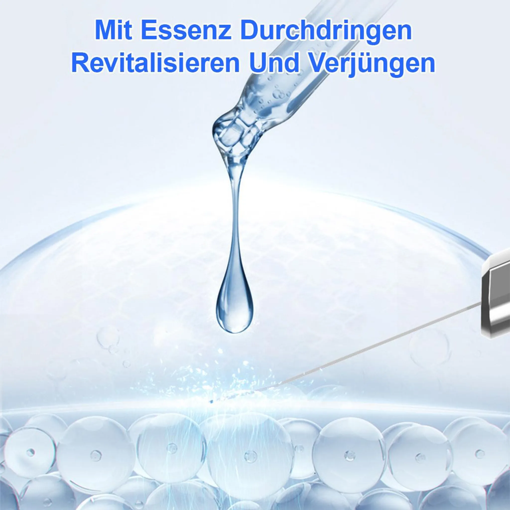 Ein Tropfen Serum fällt von Pipette auf Hautzellen.