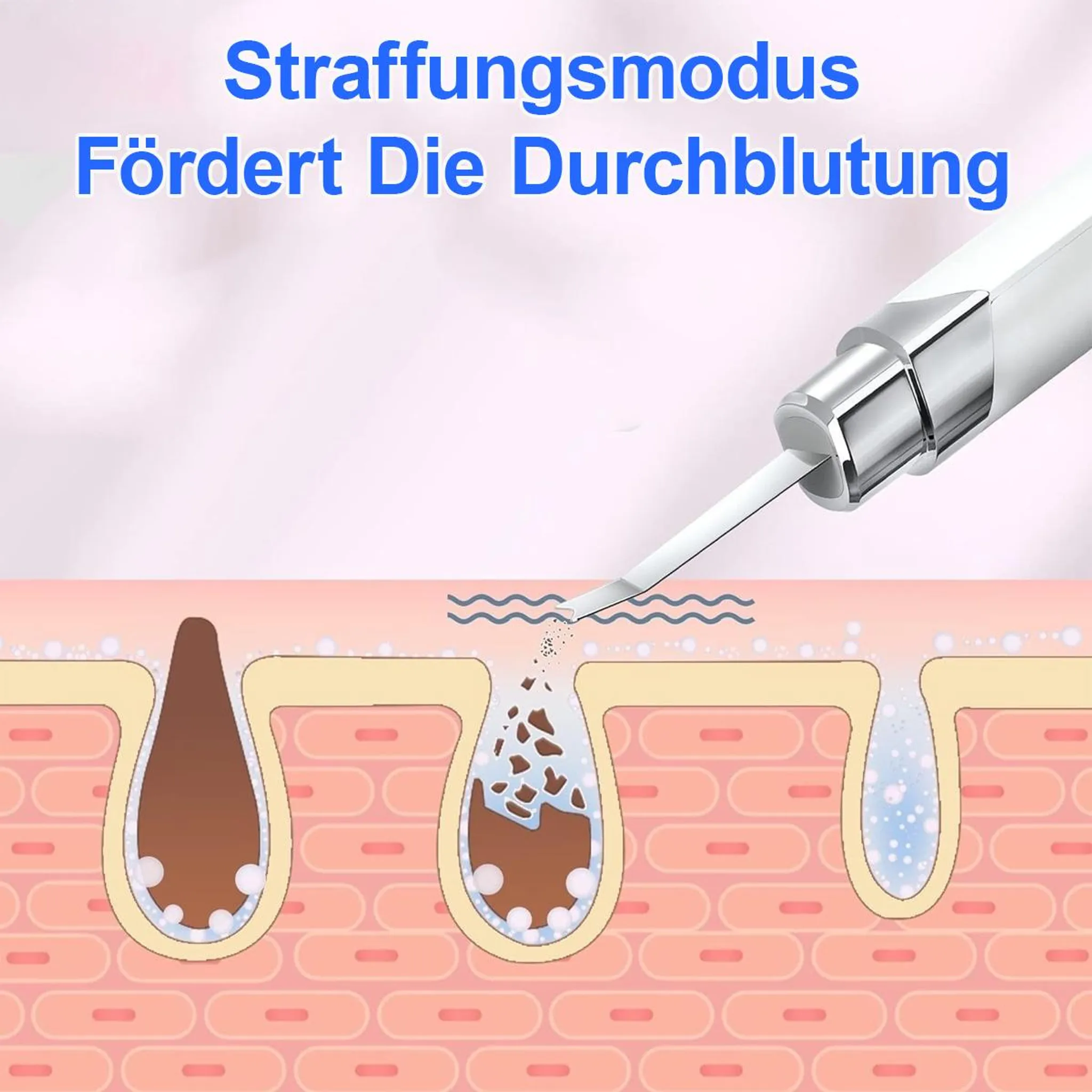 Hautpflegegerät reinigt Poren von Schmutz und fördert Durchblutung.