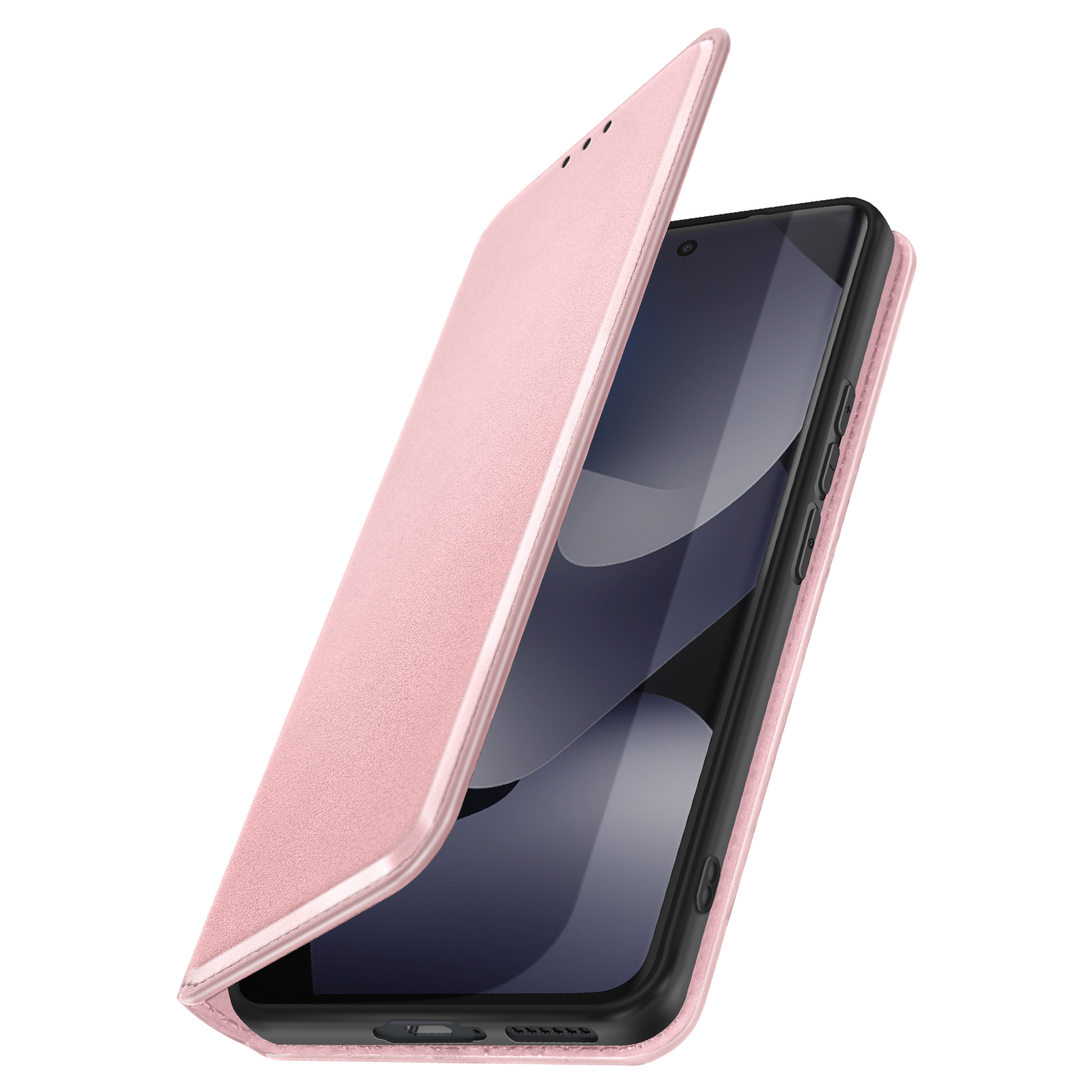 Una custodia rosa per telefono è su uno smartphone.