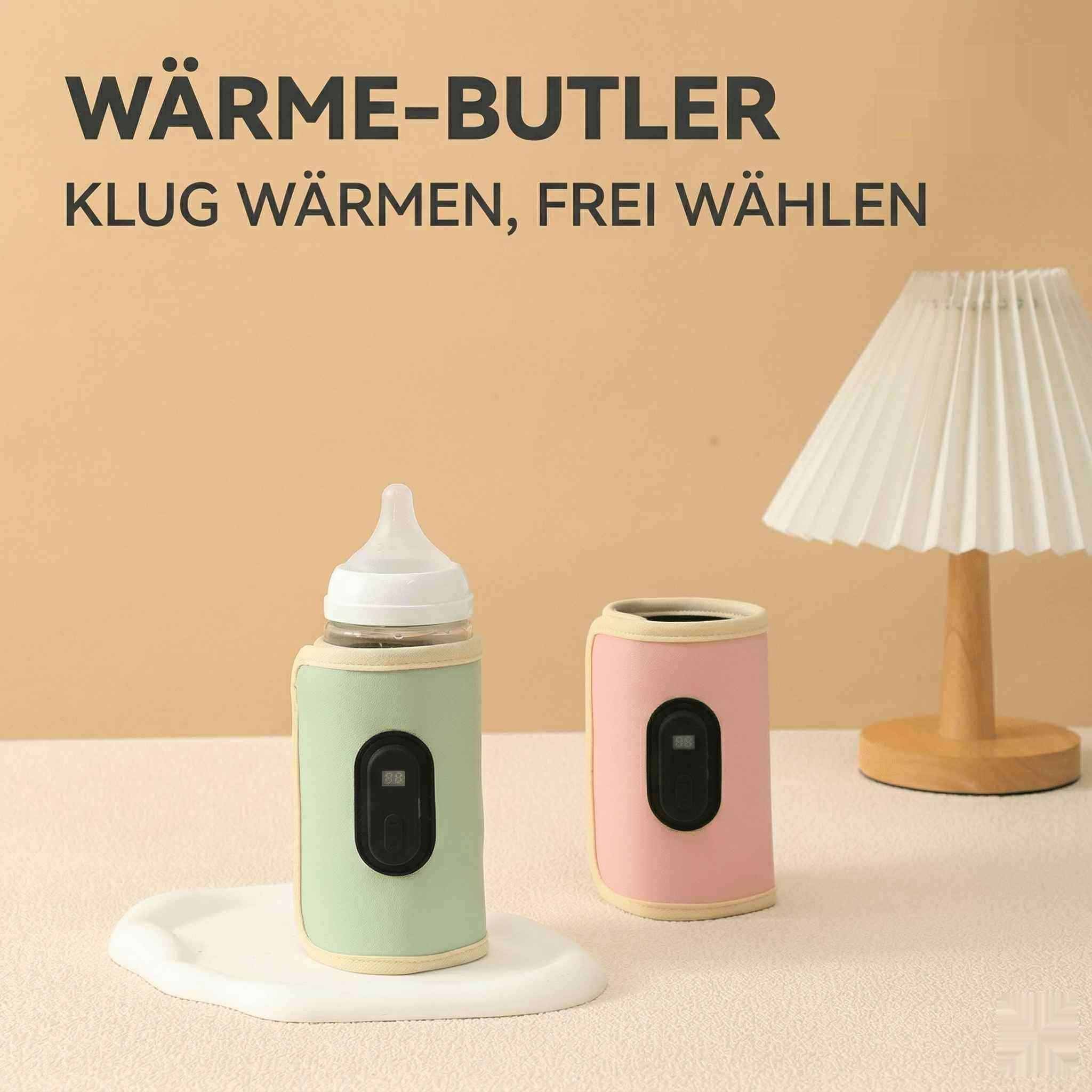 Ein Babyflaschenwärmer in Grün und ein rosa Behälter nebeneinander.