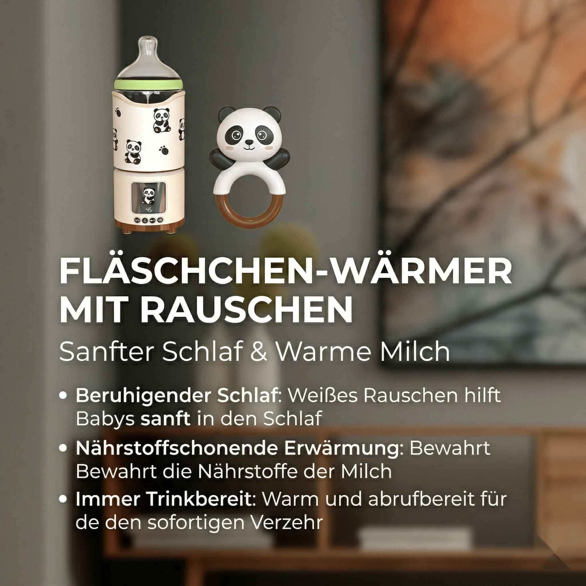 Babyflaschenwärmer mit Panda-Motiv, sanfter Schlaf & warme Milch.
