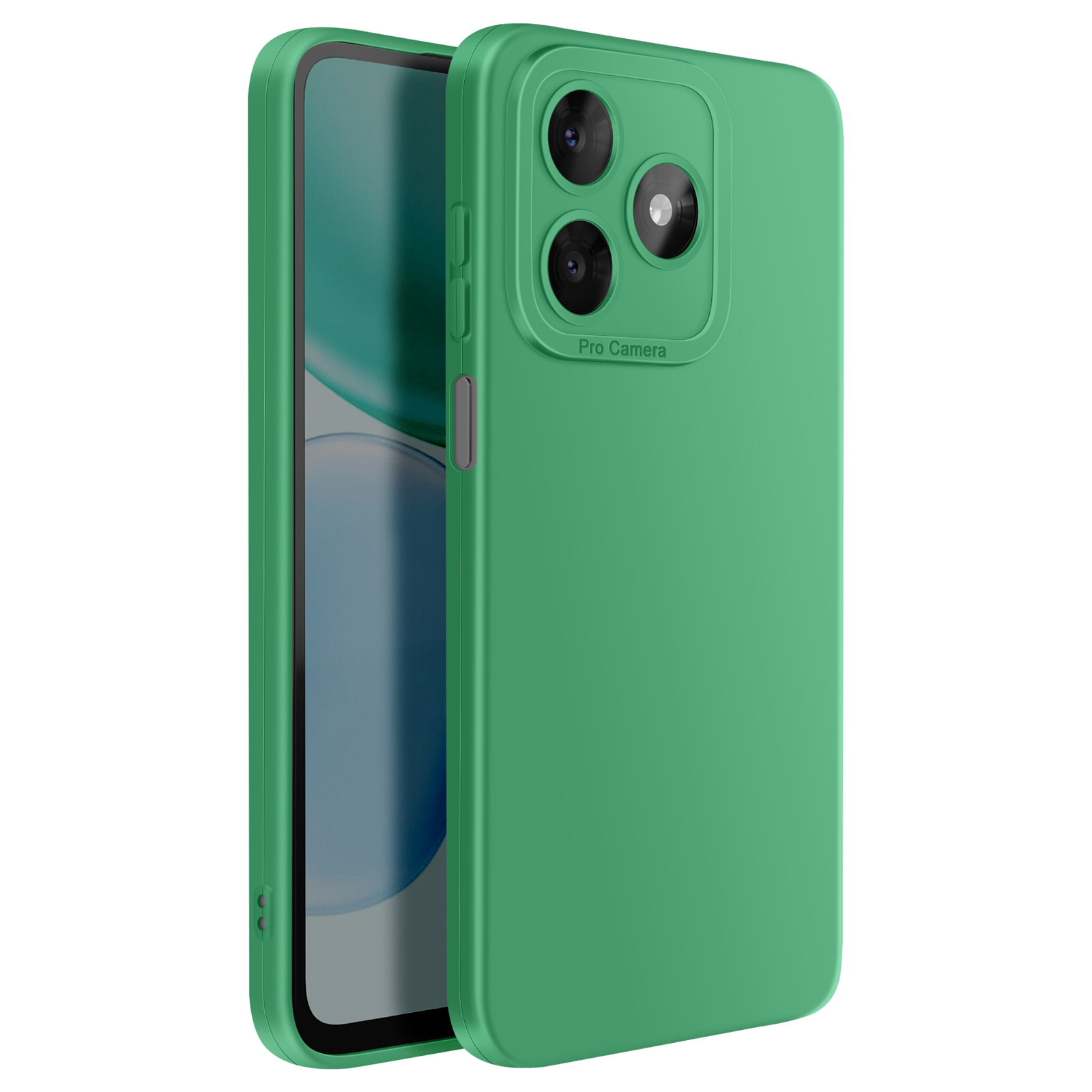 Coque de téléphone verte avec triple caméra et inscription "Pro Camera".