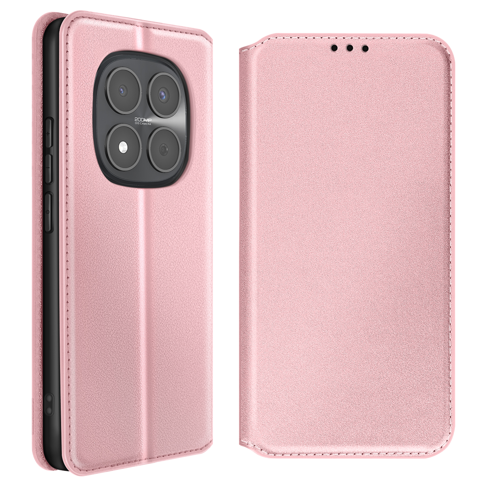 Una custodia rosa per telefono con ritaglio fotocamera e pulsanti.