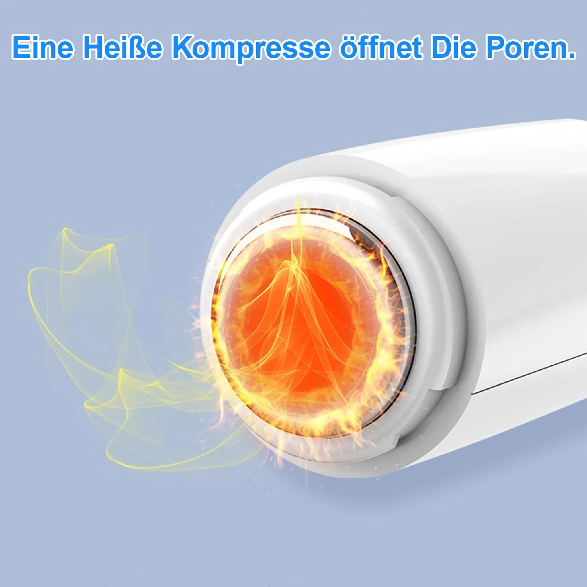 Ein weißes Gerät mit glühendem Kern und gelben Rauchwolken.
