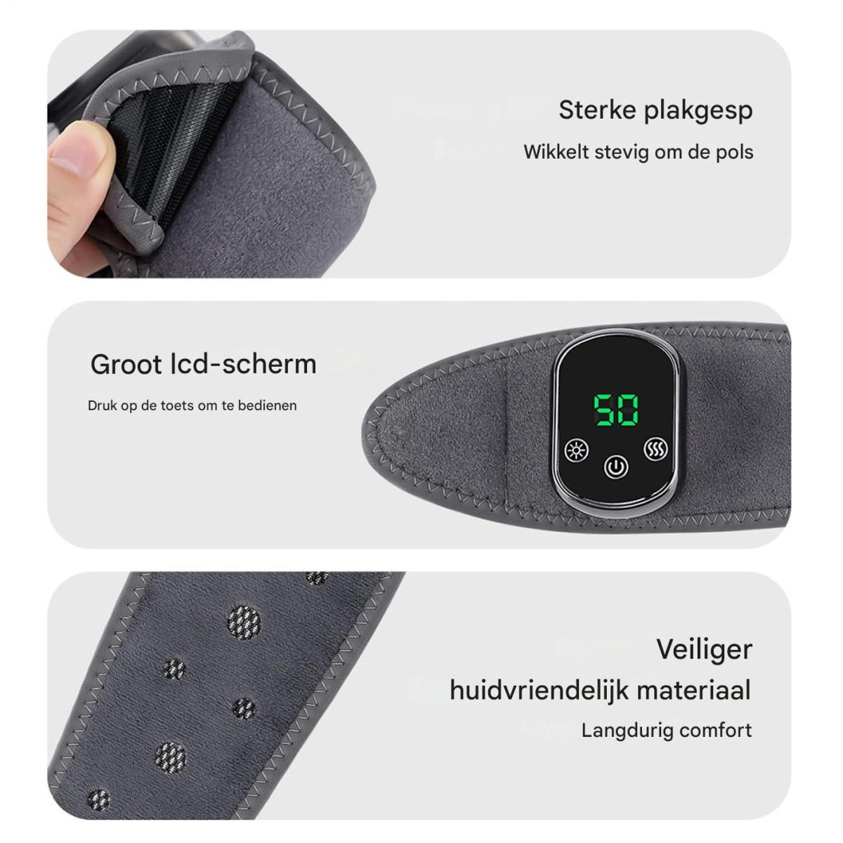 Armband mit LCD-Display, Klettverschluss und Hautschutz.