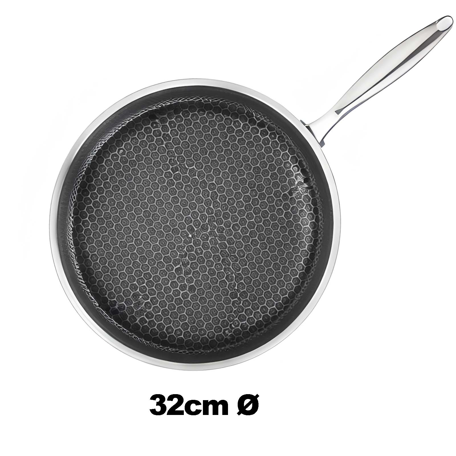 Poêle de 32cm avec motif nid d'abeille et manche en acier inoxydable.