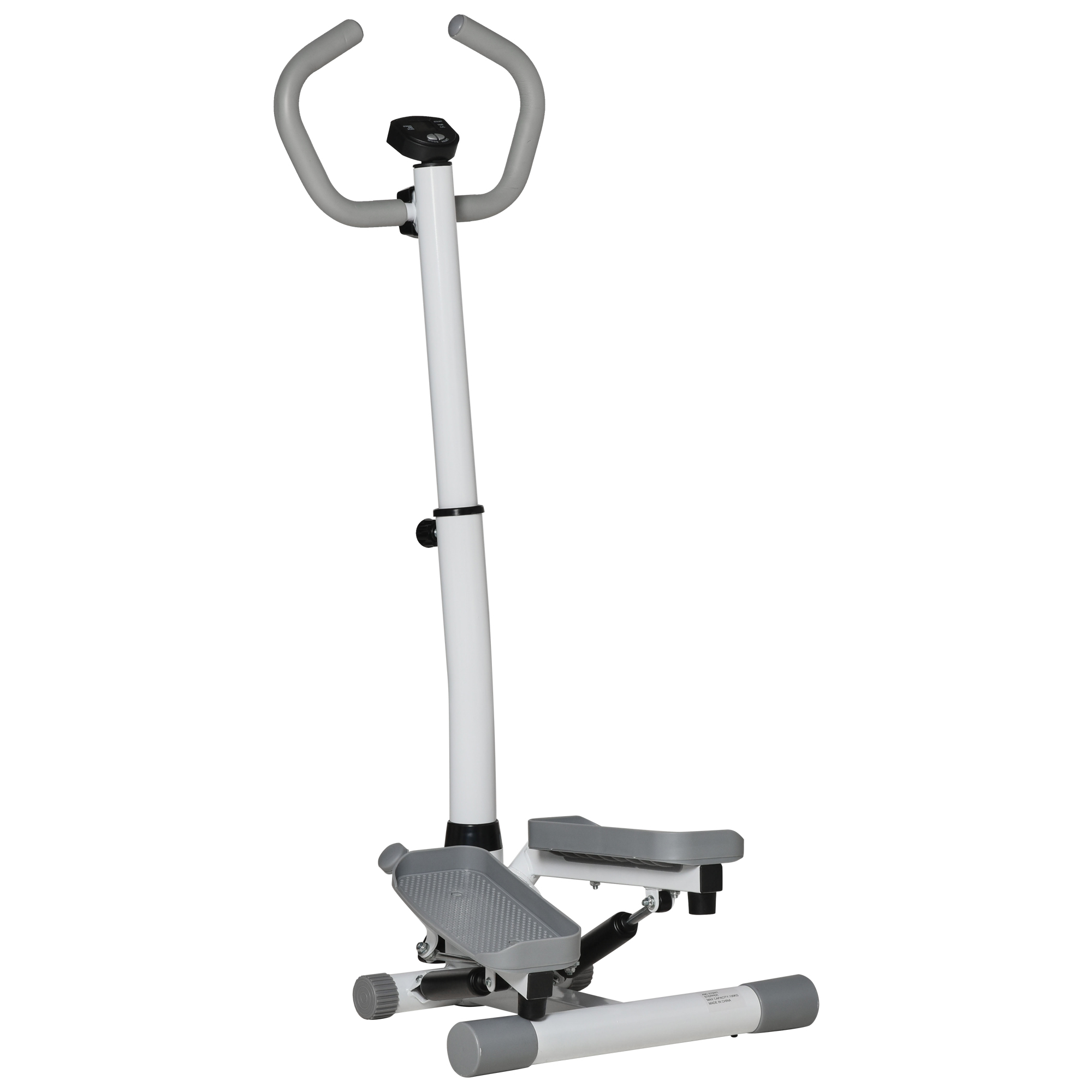 Uno stepper bianco e grigio con maniglie e display.