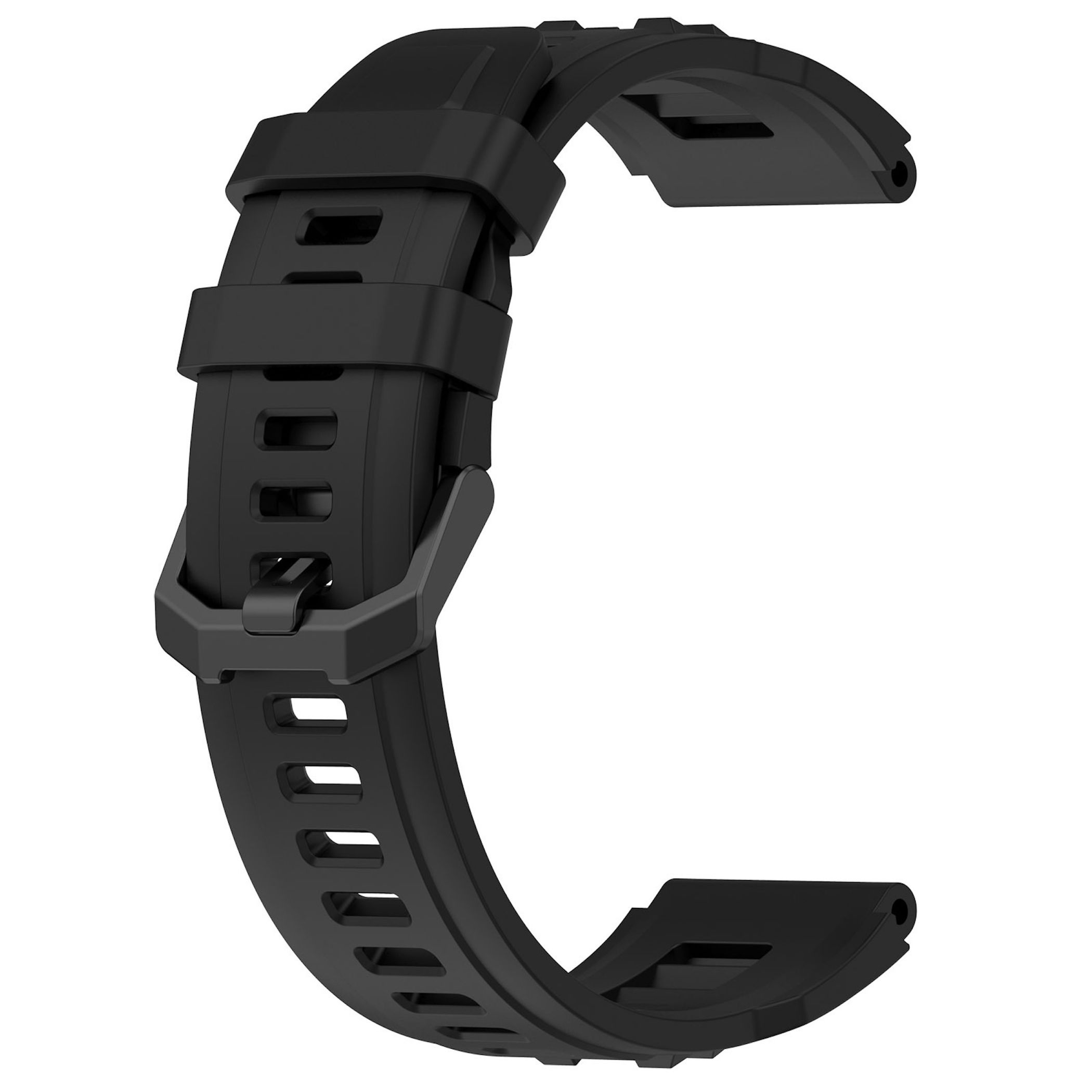 Ein schwarzes Armband für eine Smartwatch mit Lünettenschnalle.