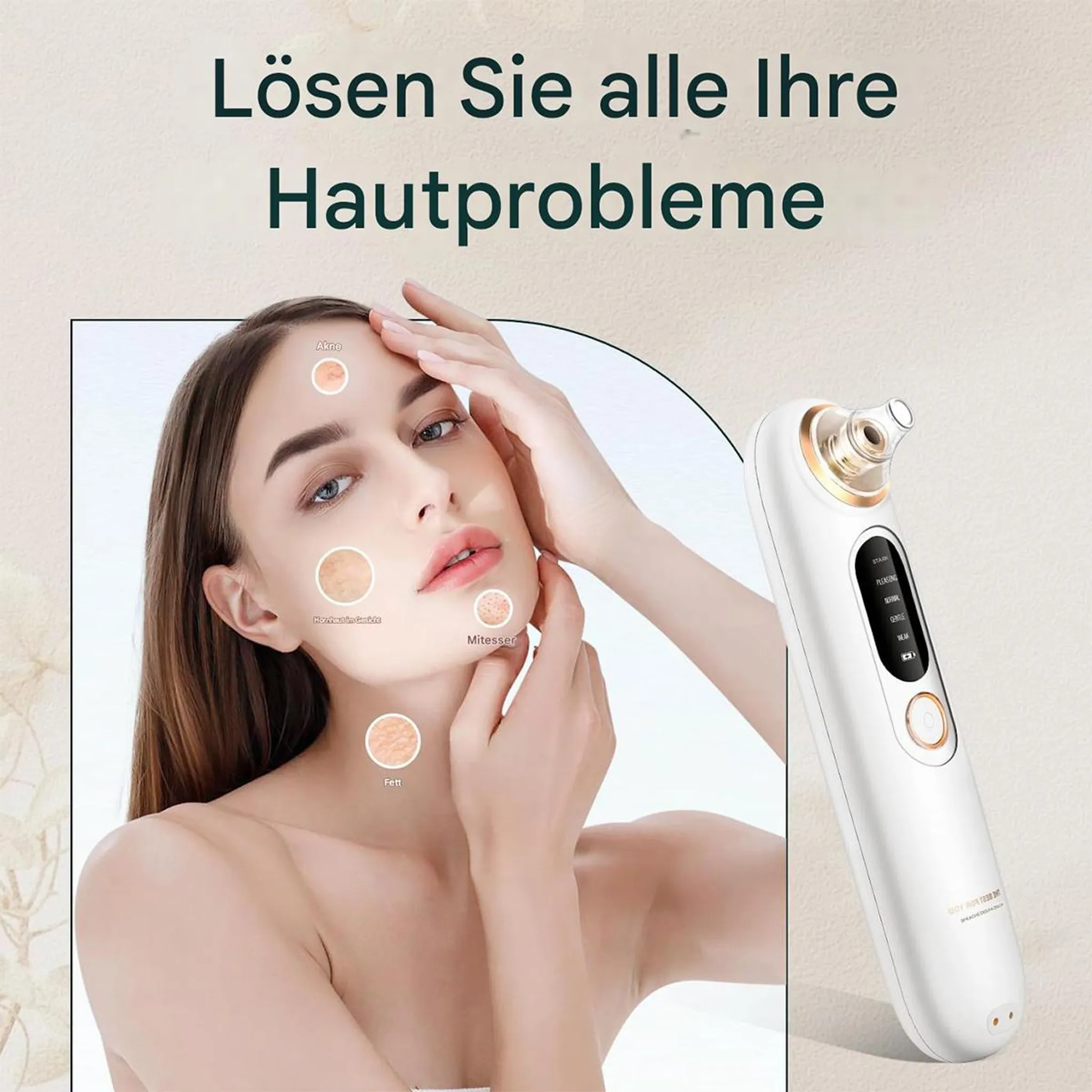 Frau mit Hautproblemen und ein Hautanalysegerät