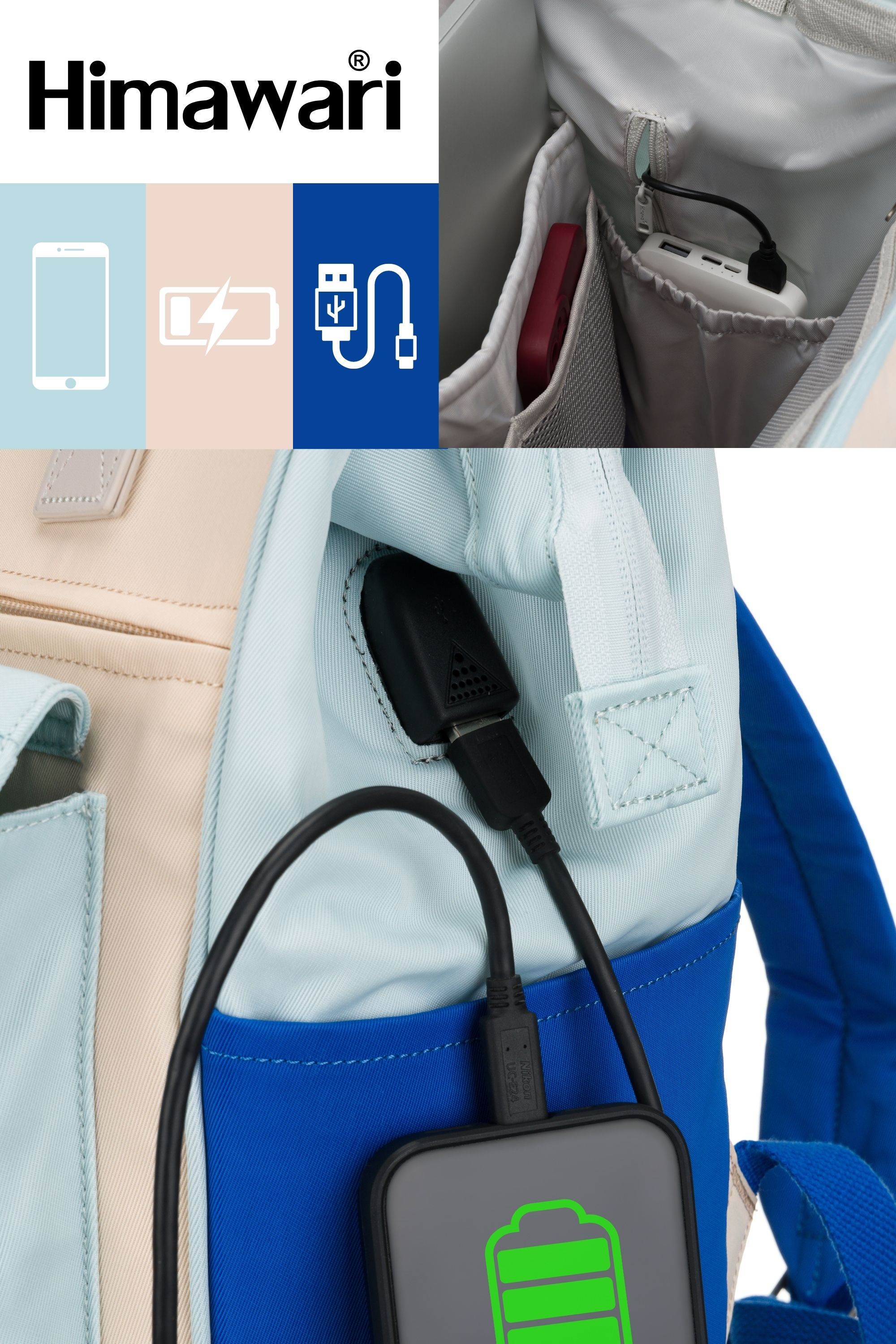 Plecak z zewnętrznym portem USB ładujący powerbank.