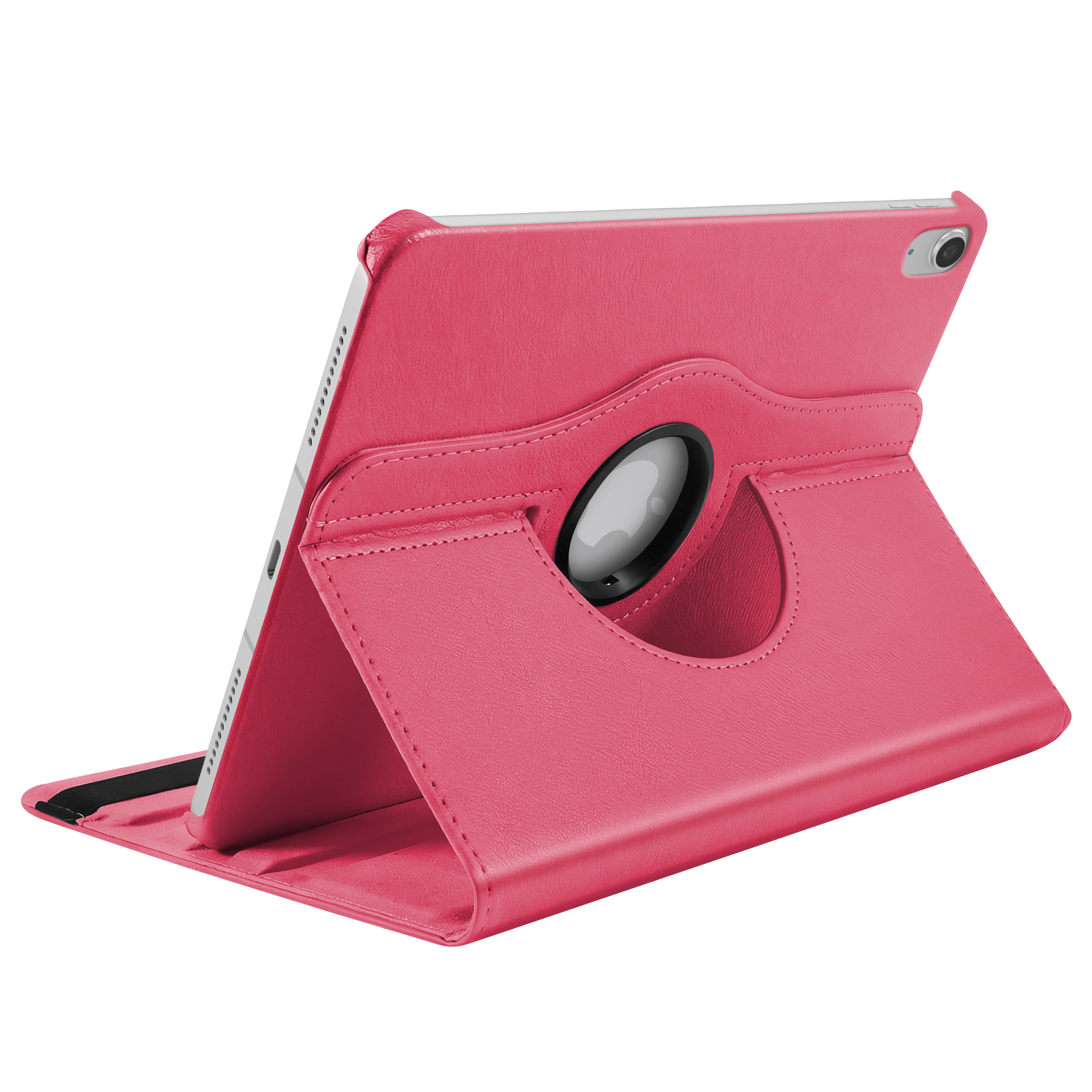 Ein pinkes Tablet-Case mit drehbarem Ständer und Ausschnitt.