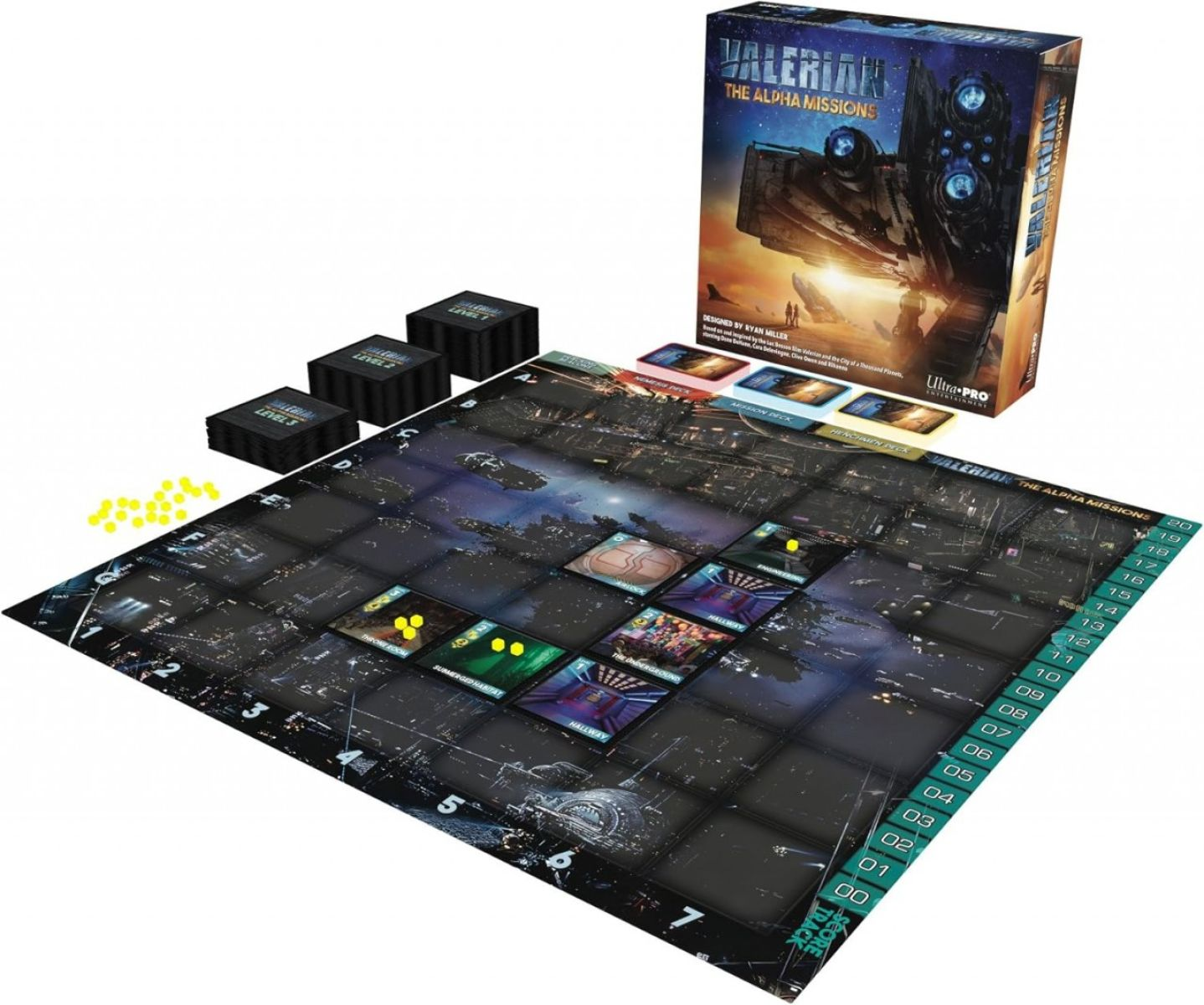 Brettspiel-Set mit Spielbrett, Karten und Würfeln, inspiriert von Valerian.