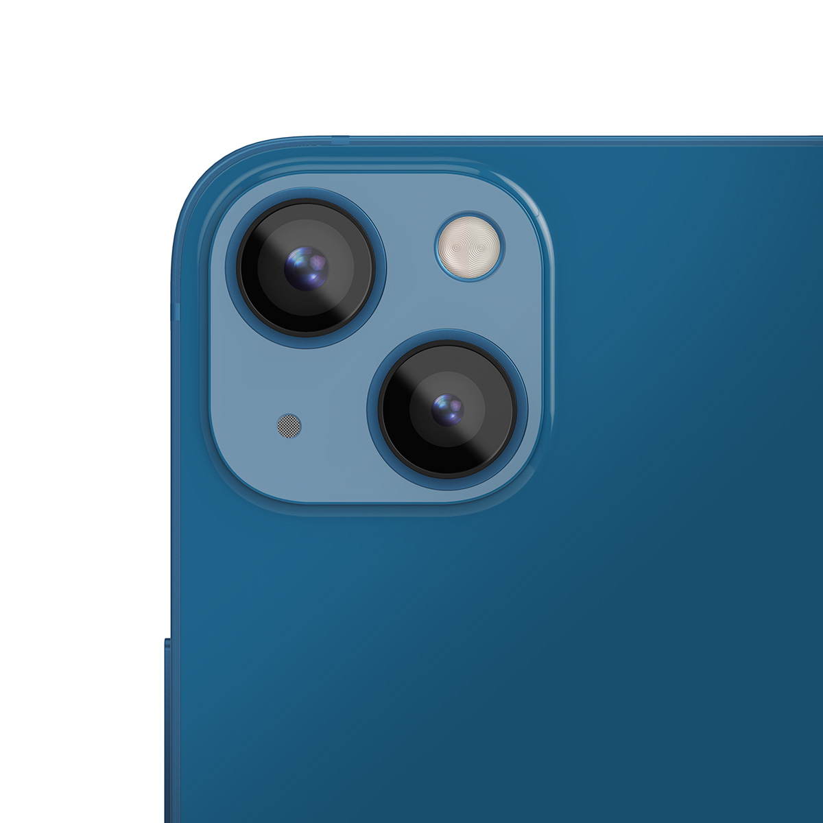 Gros plan de l'arrière bleu d'un smartphone avec un module double caméra.