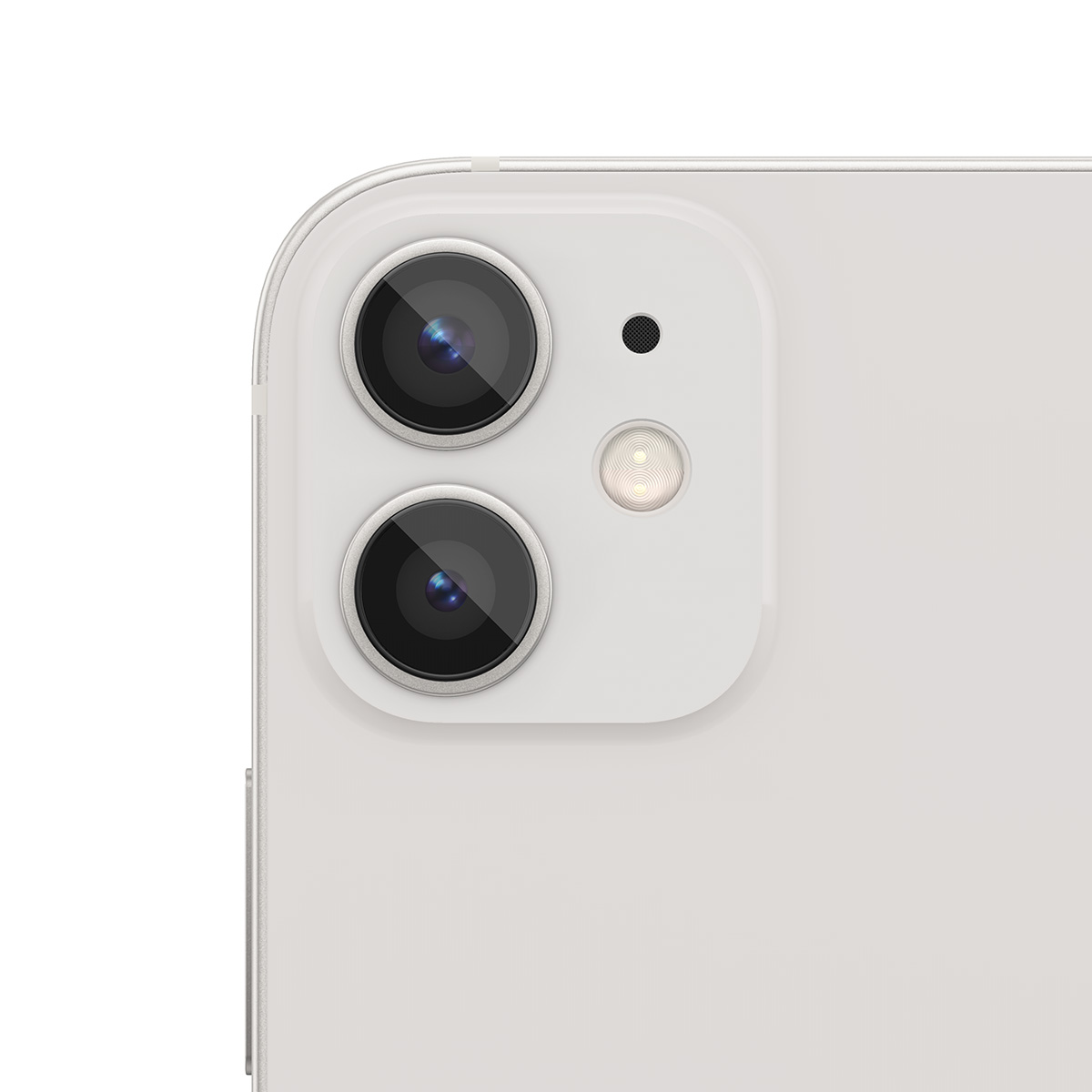 Gros plan du dos blanc d'un smartphone montrant deux caméras et un flash.