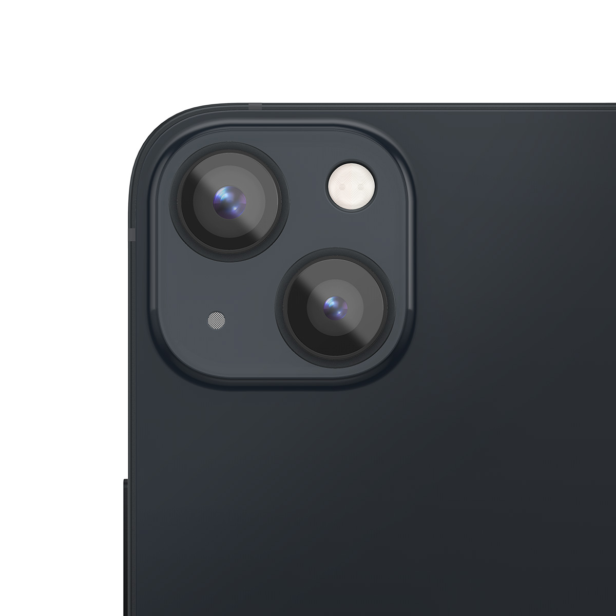 Vue arrière d'un smartphone sombre avec deux caméras et un flash.