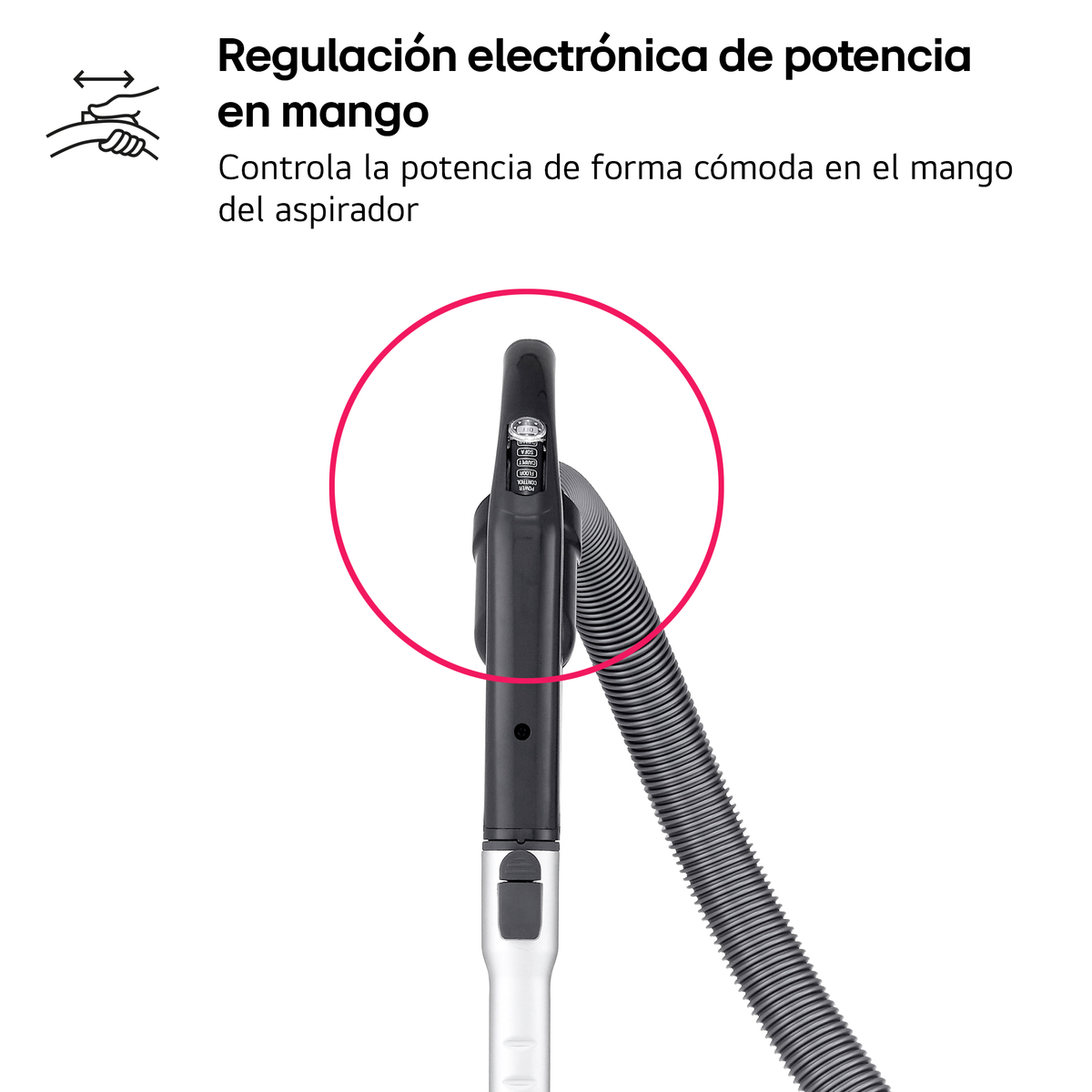Control electrónico de potencia en el mango de una aspiradora.