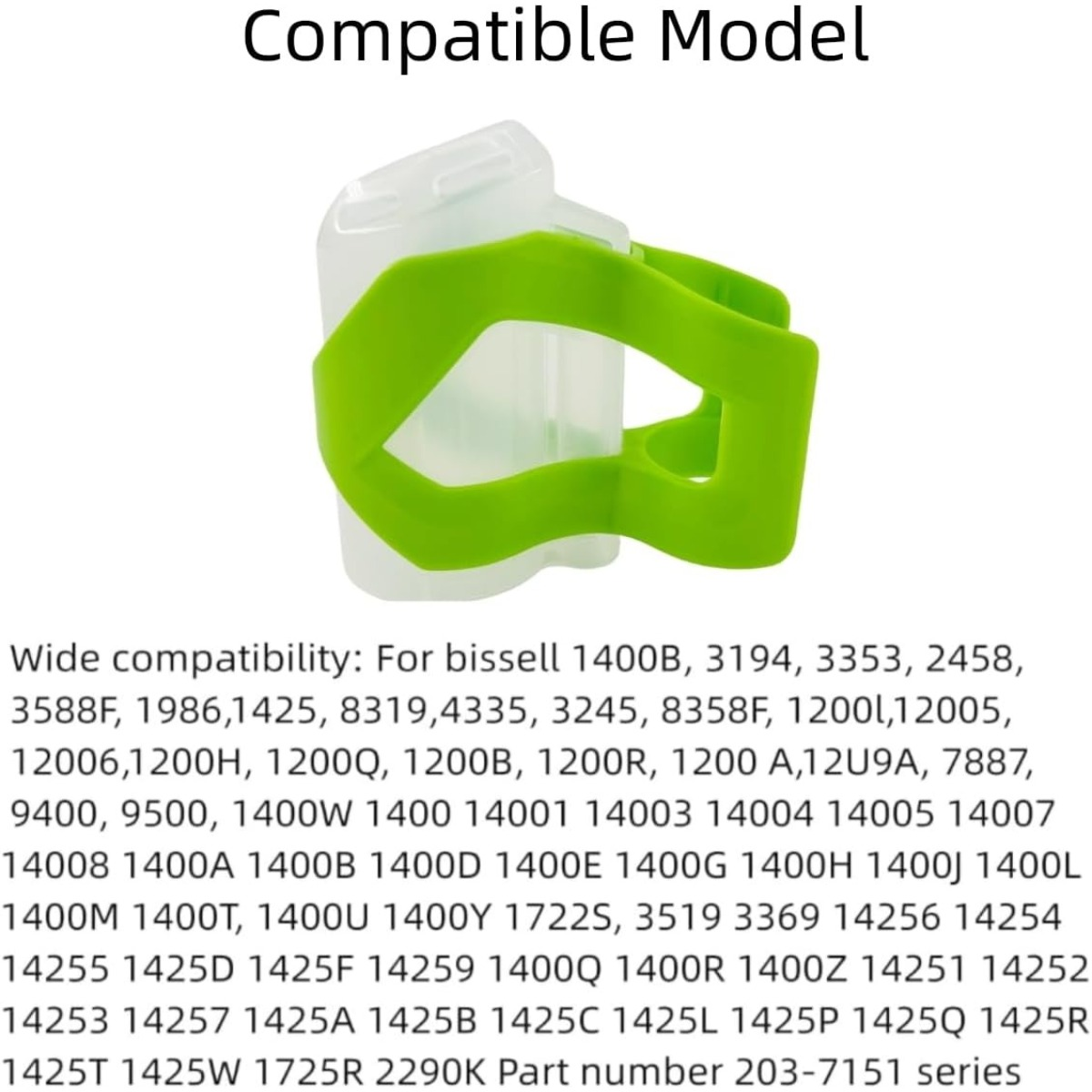 Un adattatore in plastica trasparente con supporto verde brillante.