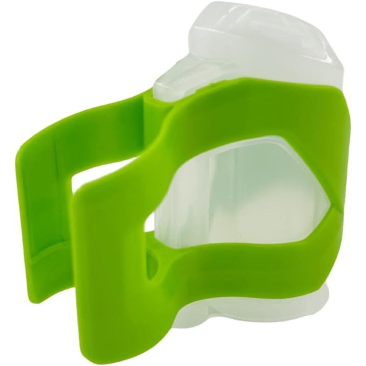 Un portaborraccia verde con contenitore trasparente, su sfondo bianco.