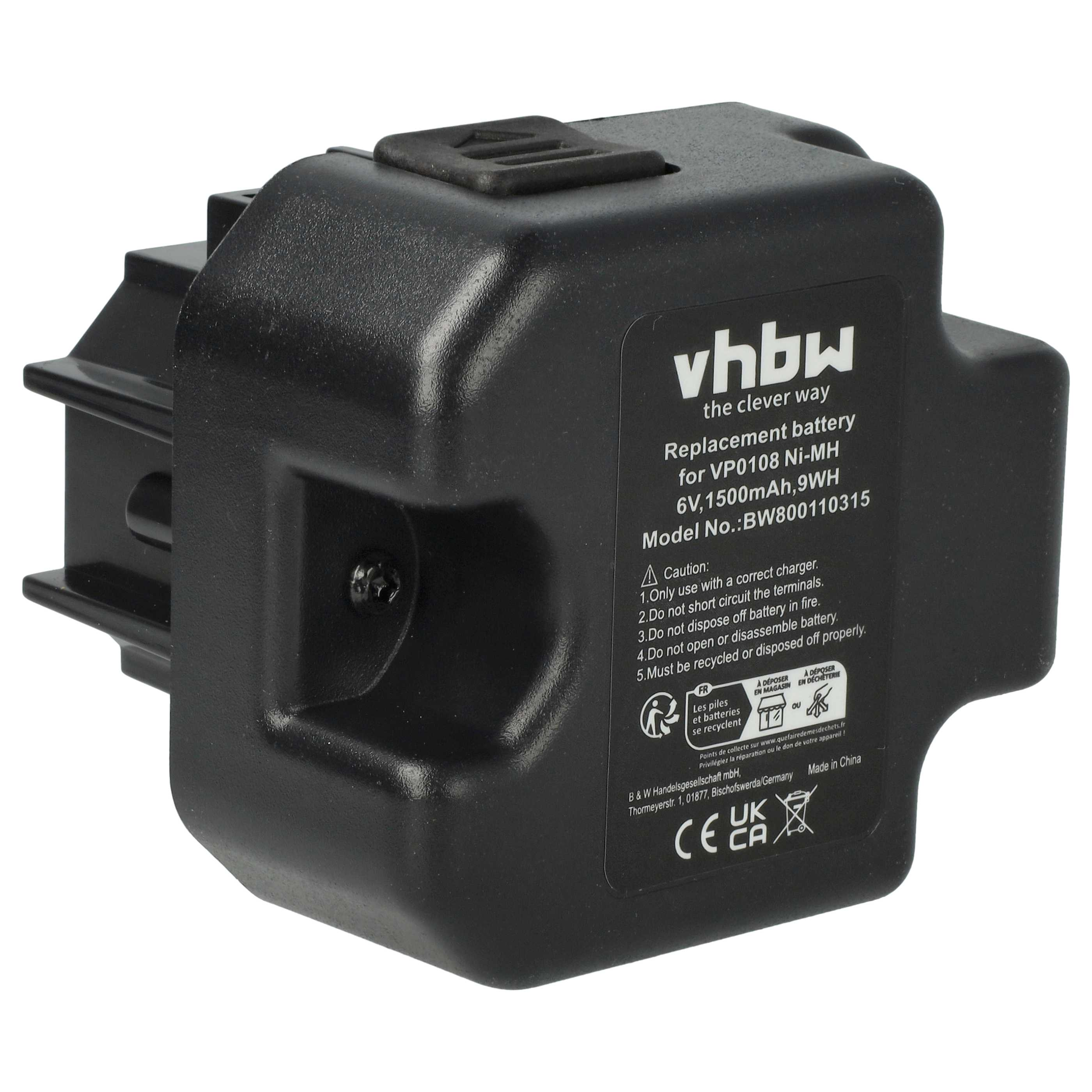 Schwarzer Ni-MH Akku für VP0108, 6V, 1500mAh, 9WH.