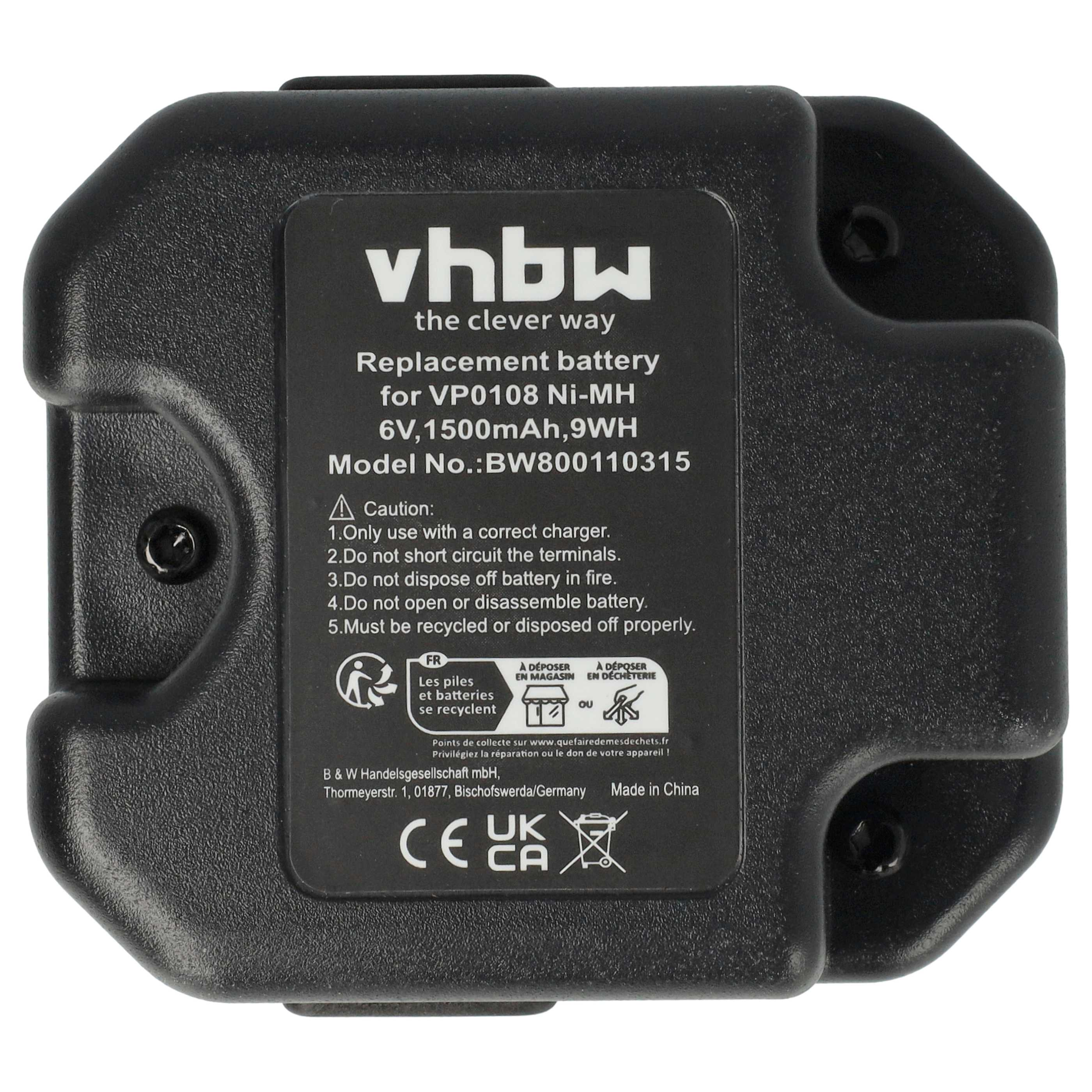 Schwarzer vhbw Ersatzakku für VP0108 Ni-MH, 6V, 1500mAh, 9WH.