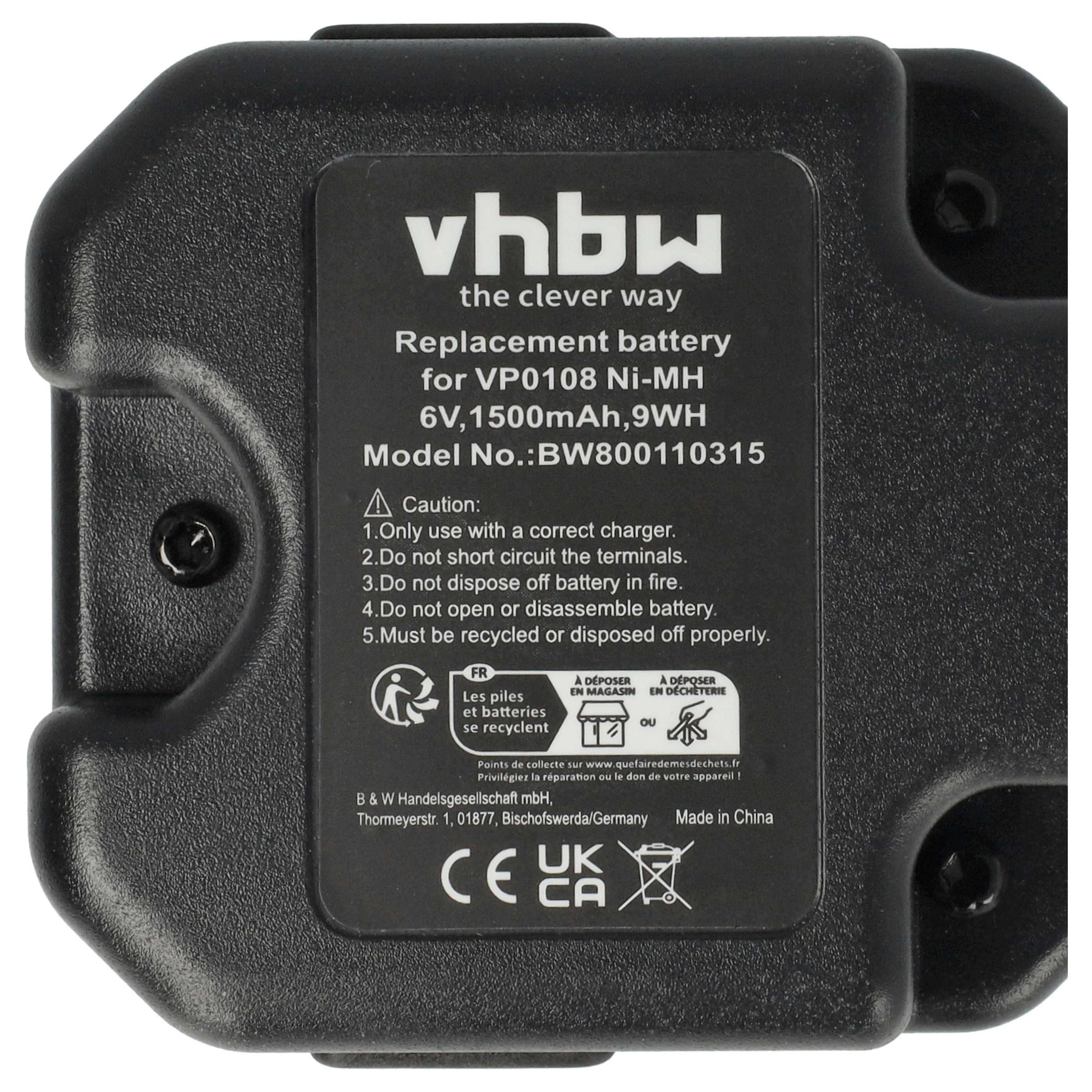 Schwarzer vhbw Ersatzakku für VP0108 Ni-MH, 6V, 1500mAh.