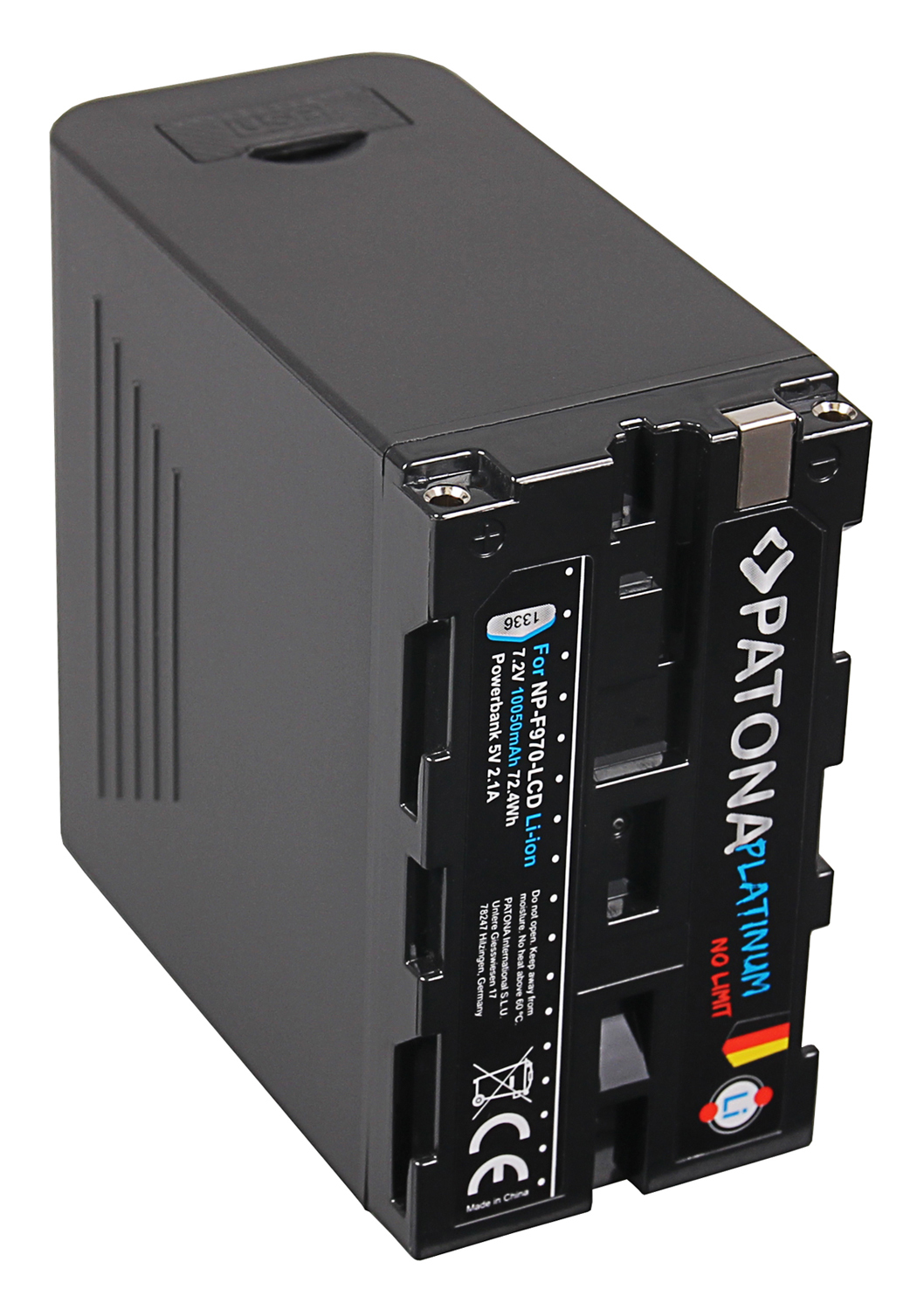 Batteria nera con etichetta per NP-F970-LCD Li-ion, 7.2V, 10050mAh.