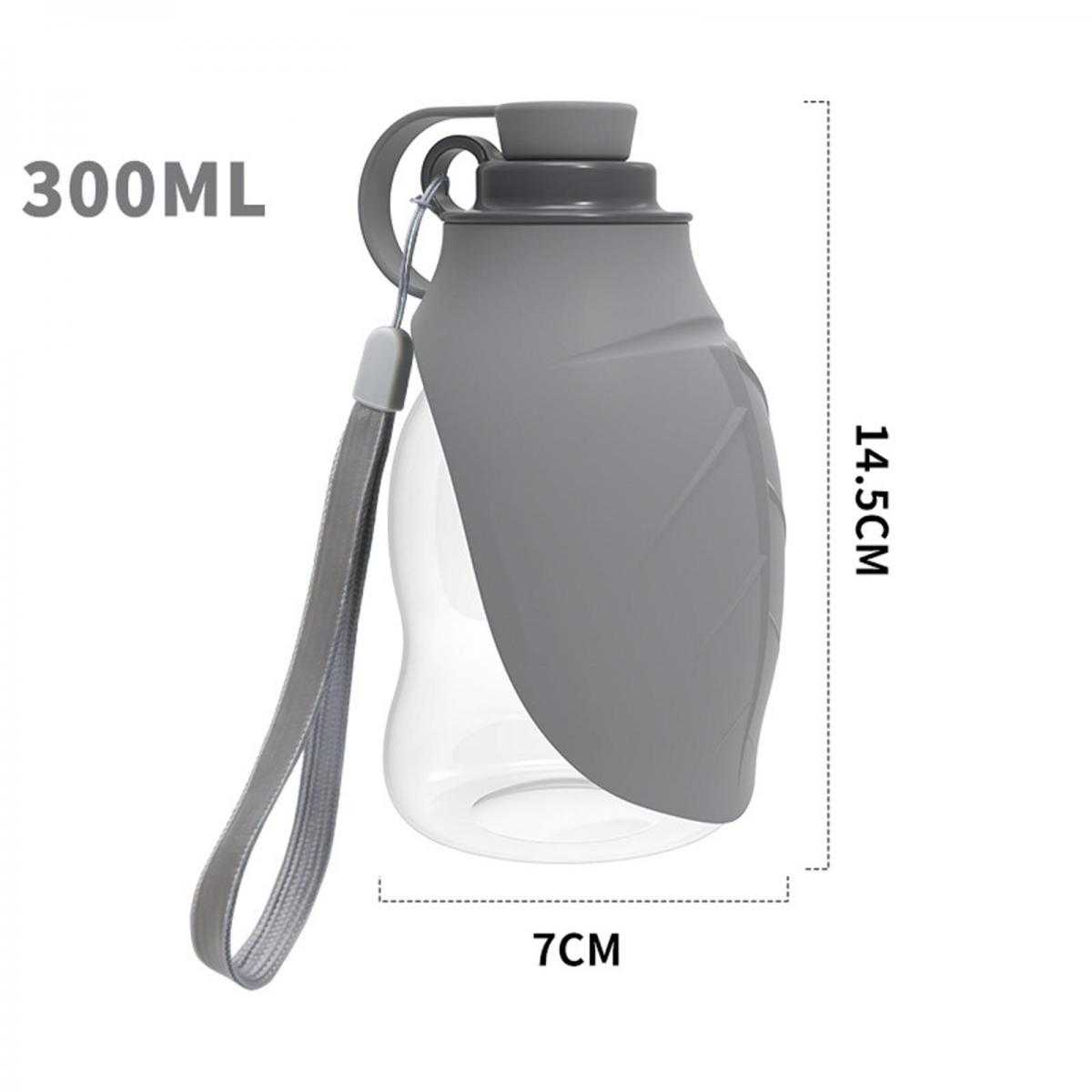 Graue tragbare Wasserflasche für Haustiere, 300 ml Fassungsvermögen, 14,5 cm hoch.