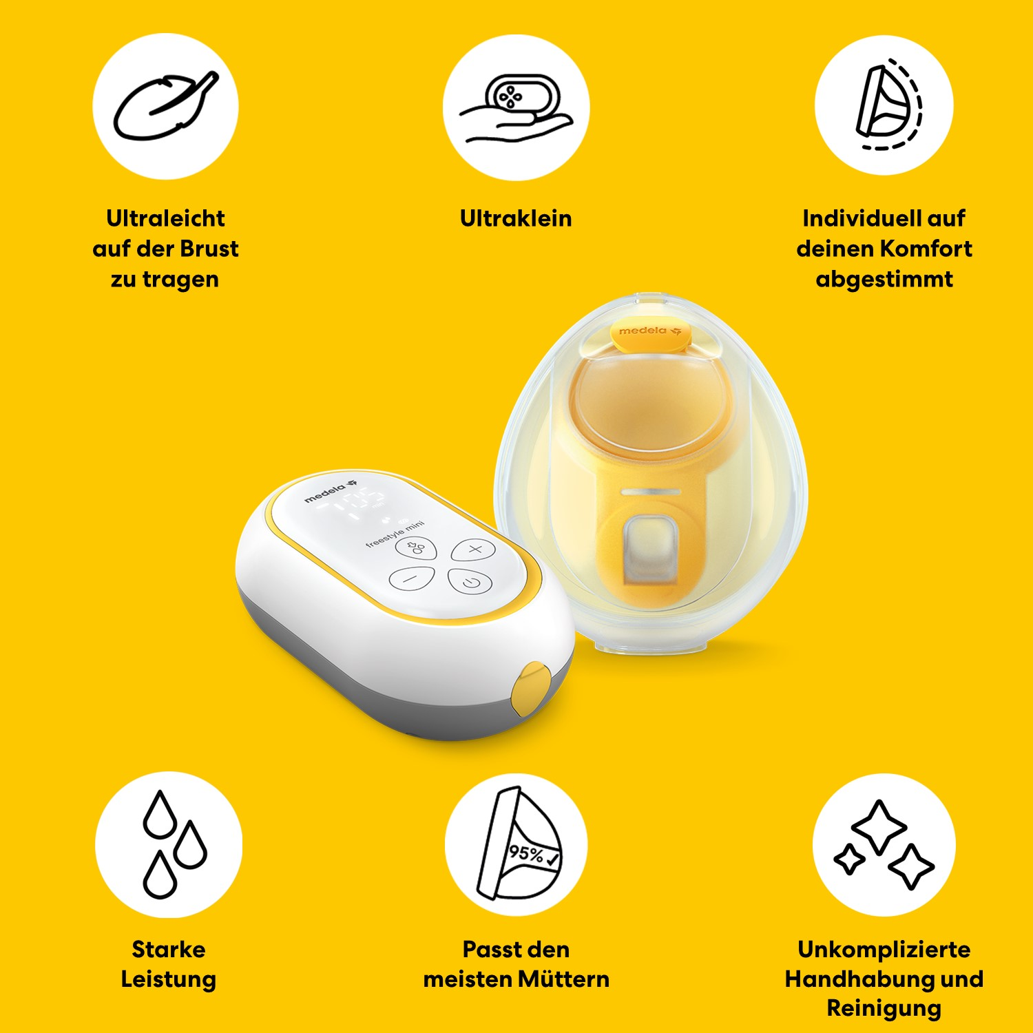 Medela Freestyle Mini mit Zubehör, leicht, klein, anpassbar, stark, passt den meisten Müttern.