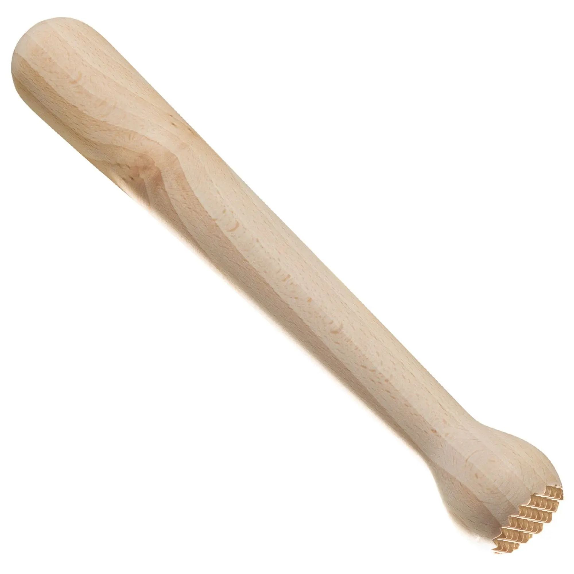 Un pestello in legno con manico e estremità rigata.