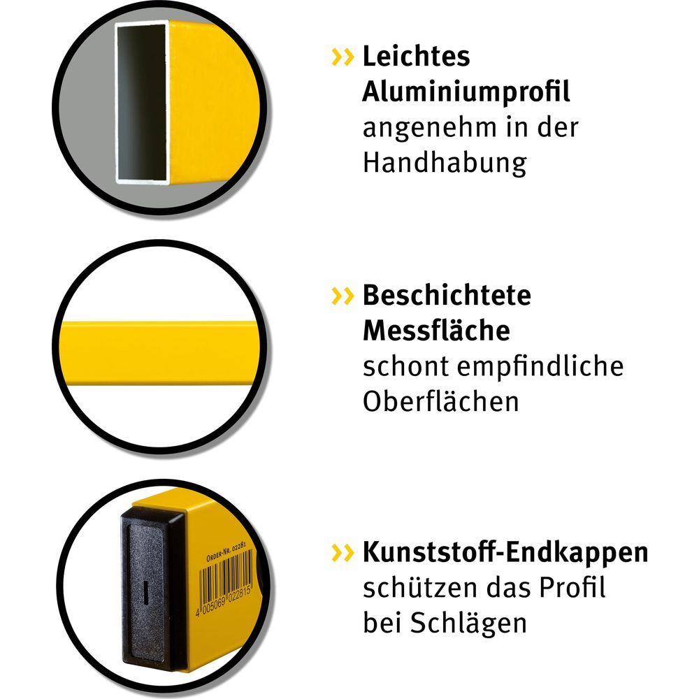 Profilé aluminium léger, surface de mesure enduite, embouts en plastique